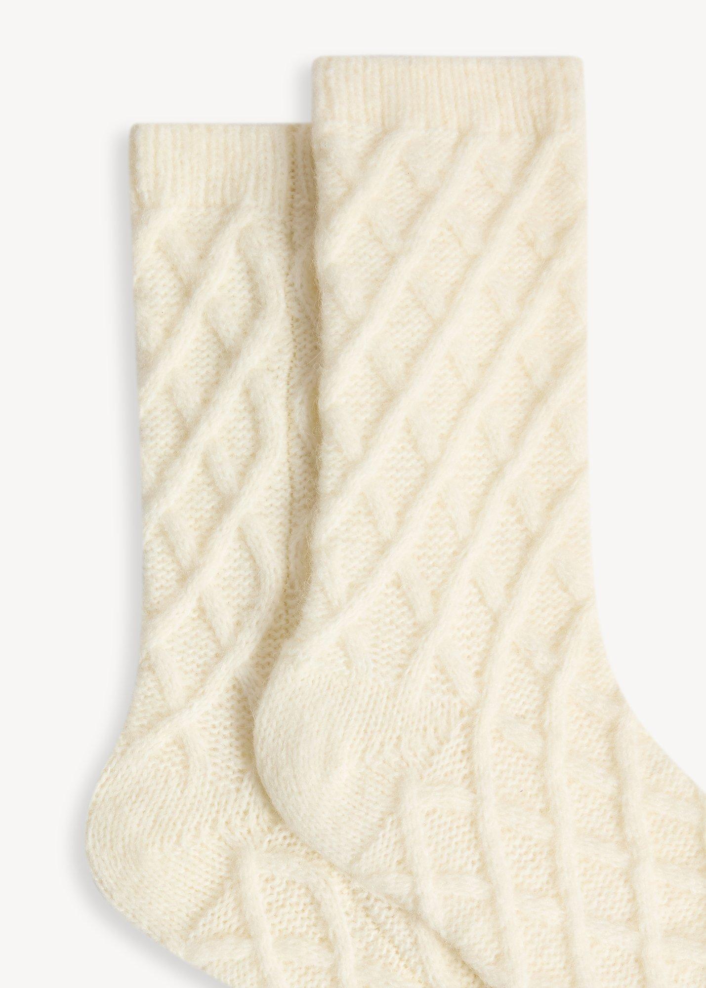Cable Knit Cosy Socks, Ivory, hi-res