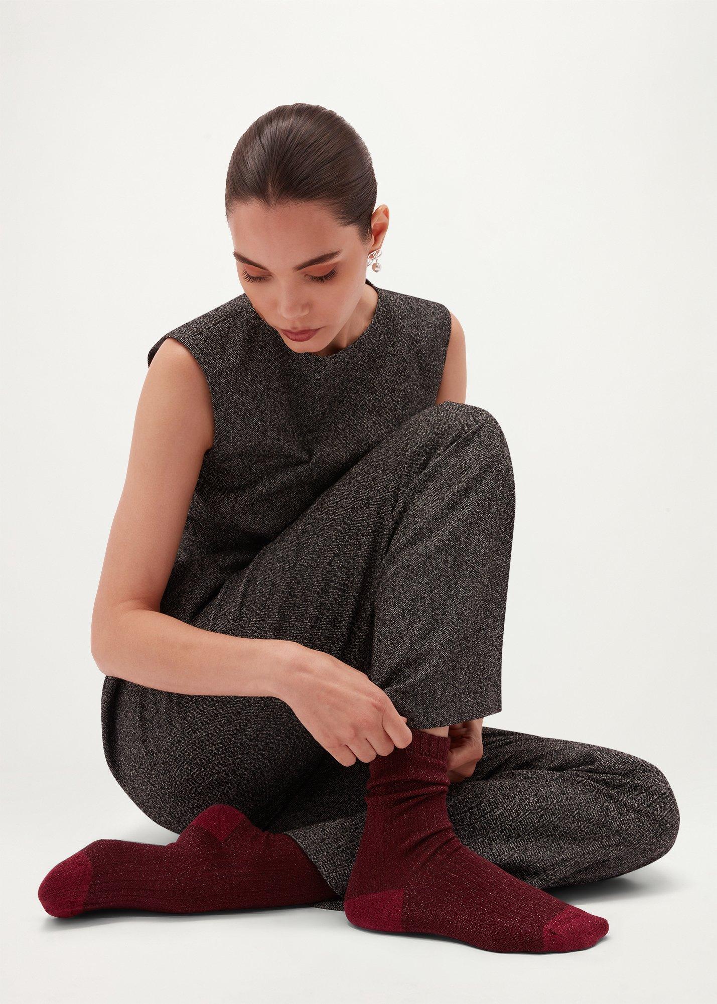 Ribbed Single Socks, Burgundy, hi-res