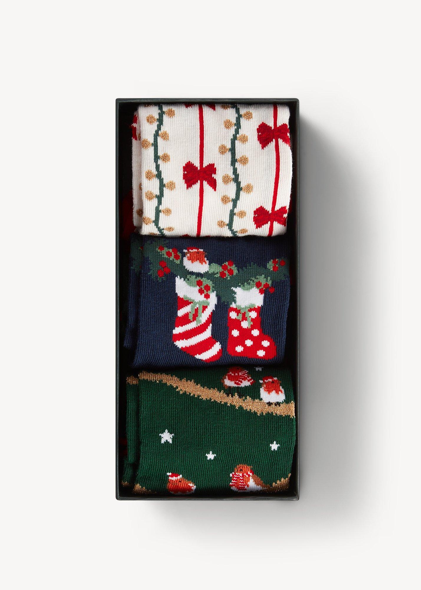 Festive Robin Sock Set, Red Multi, hi-res