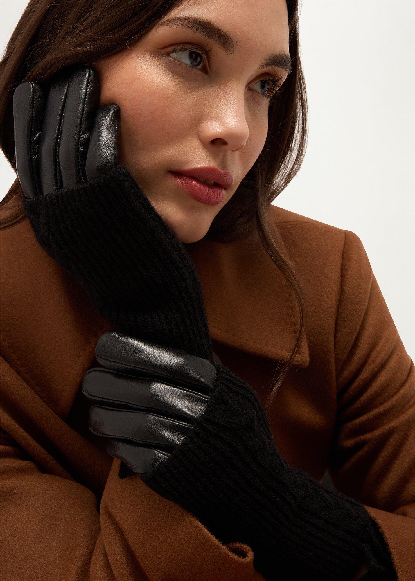 Leanne Leather Gloves, Black, hi-res
