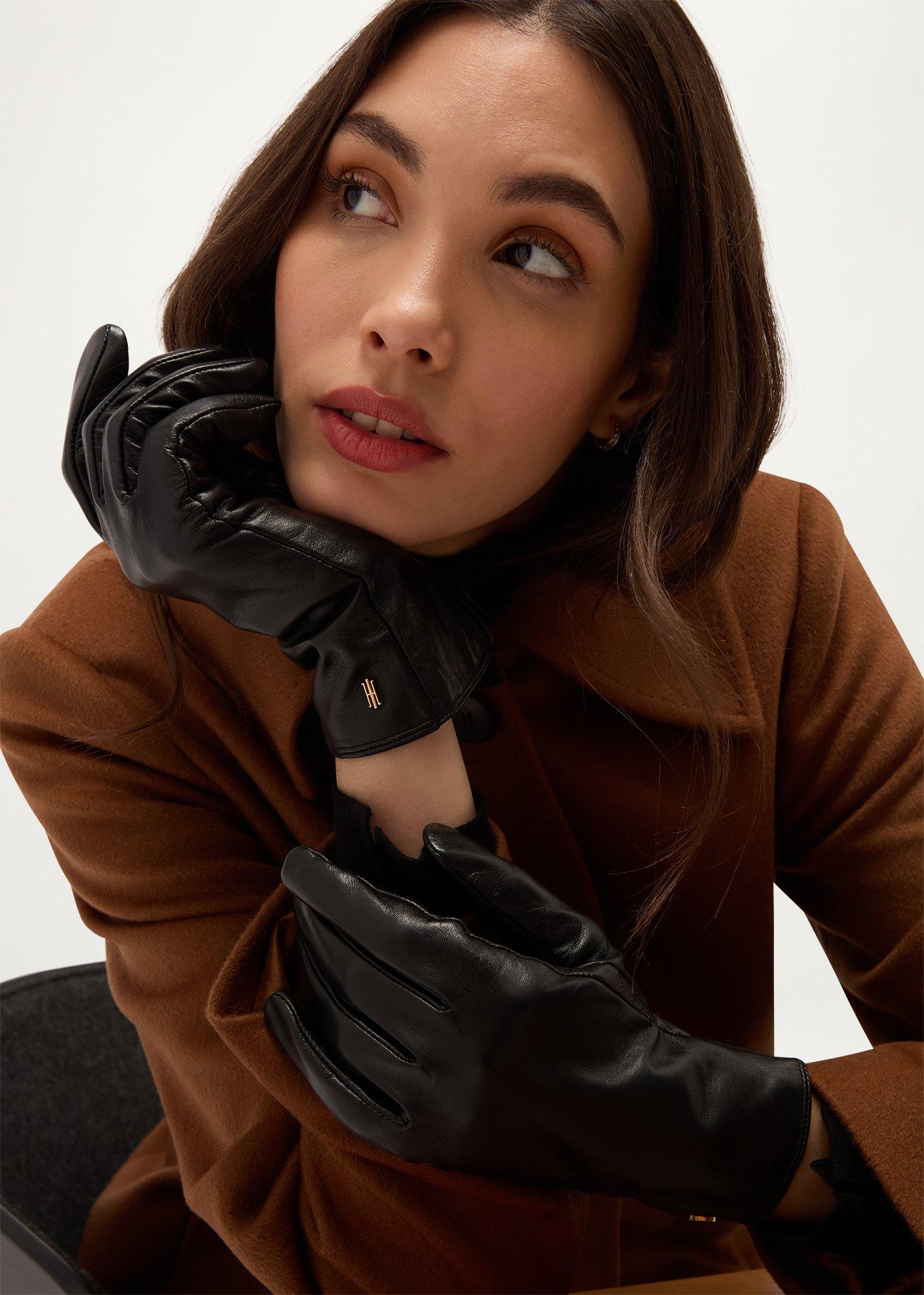 Leanne Leather Gloves, Black, hi-res