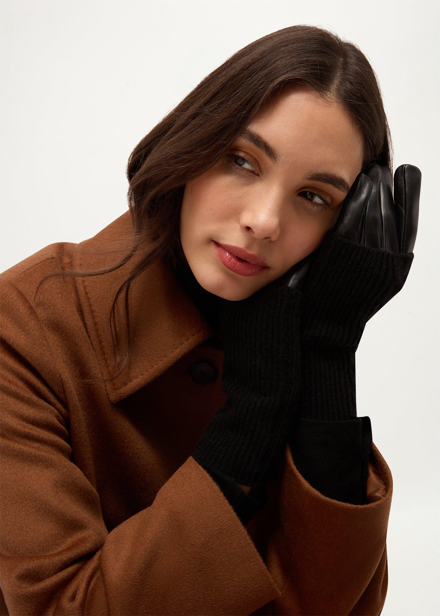 Leanne Leather Gloves, Black, hi-res