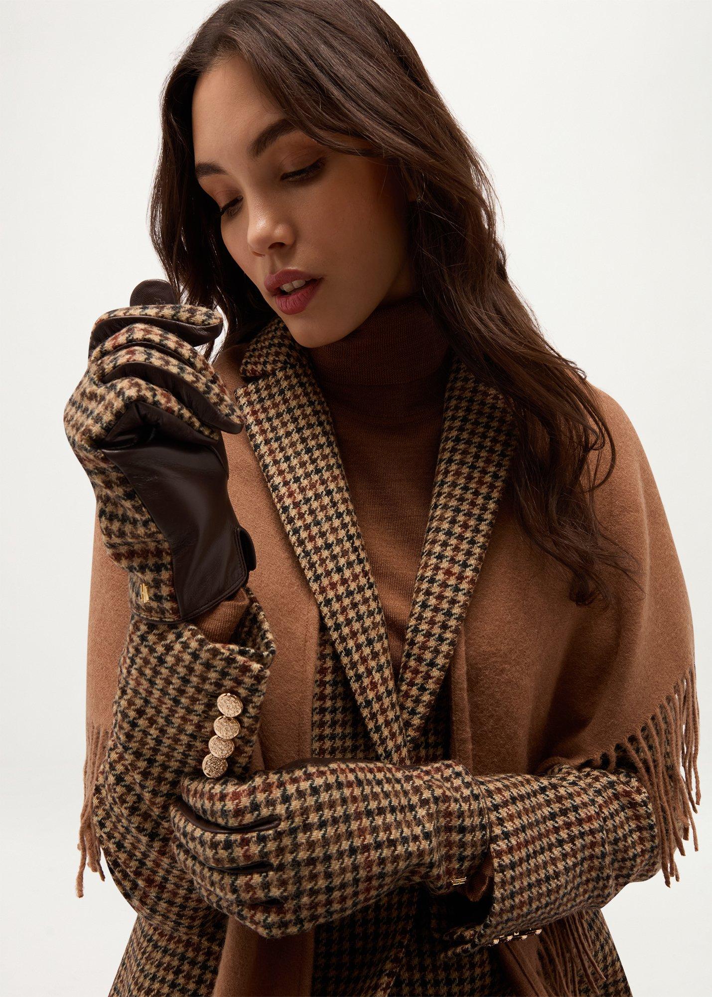 Dina Leather Gloves, Brown Multi, hi-res
