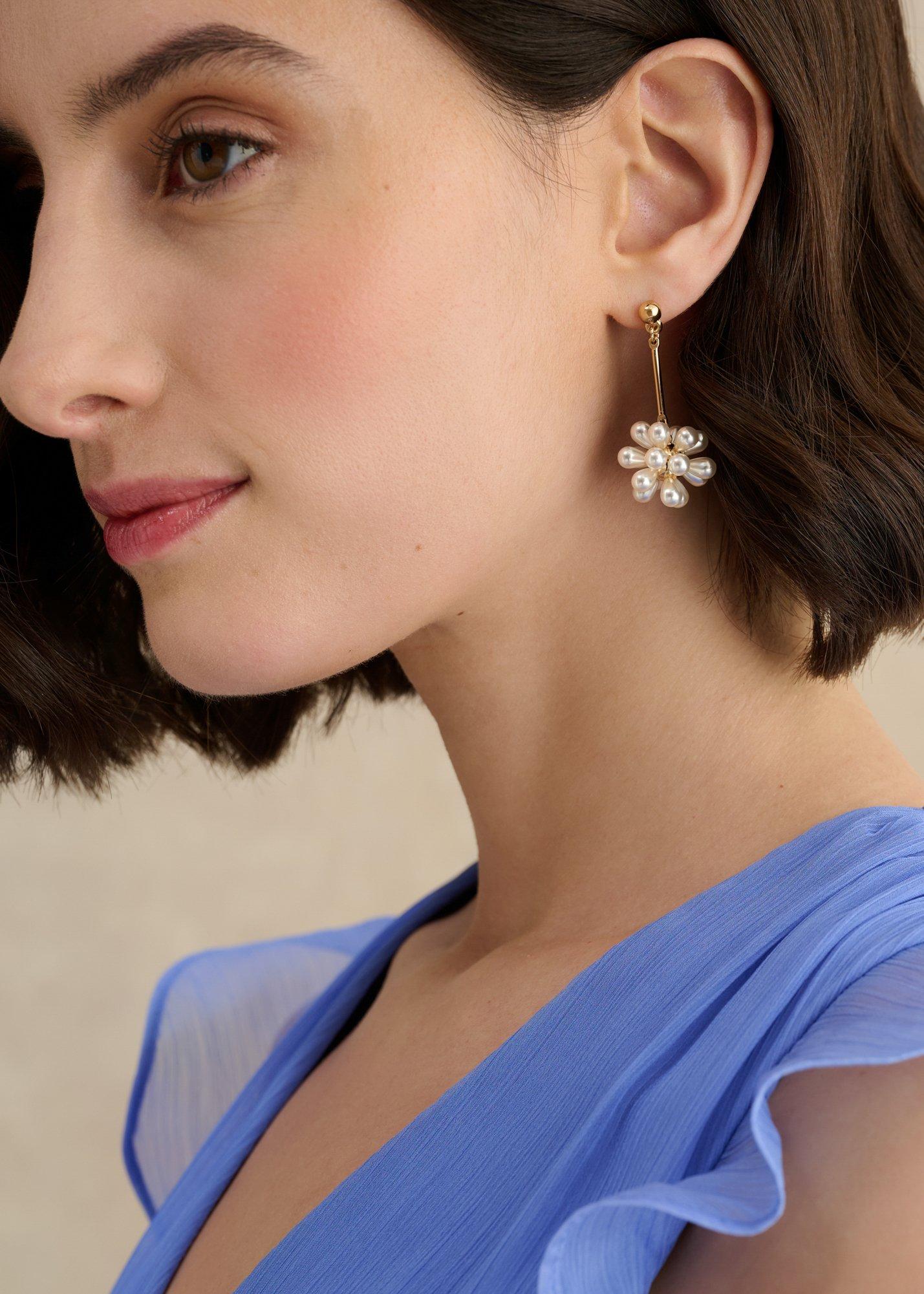 Paulina Beaded Earrings, Ivory Gold, hi-res