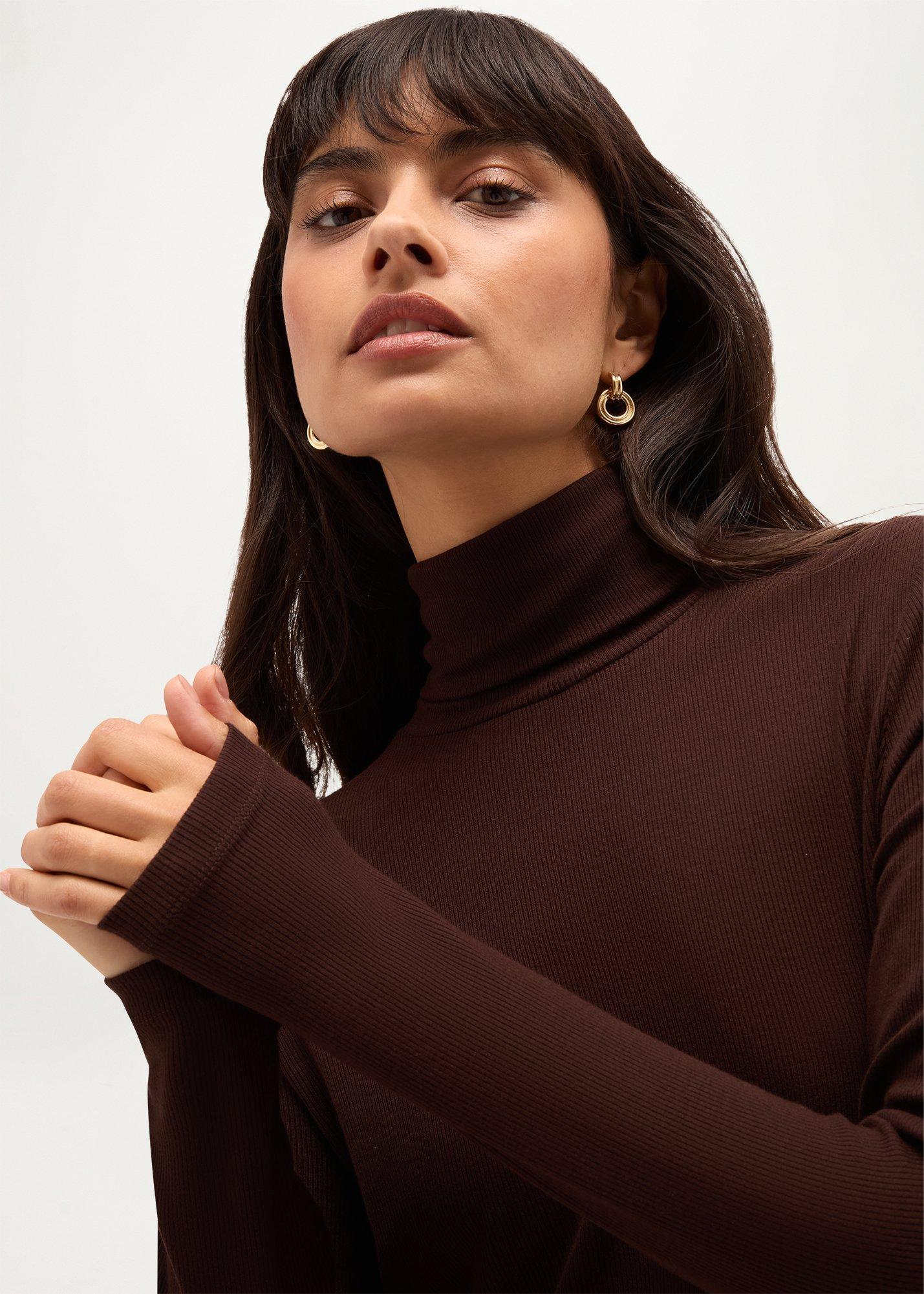 Kiera Ribbed Rollneck Top, Alder Brown, hi-res