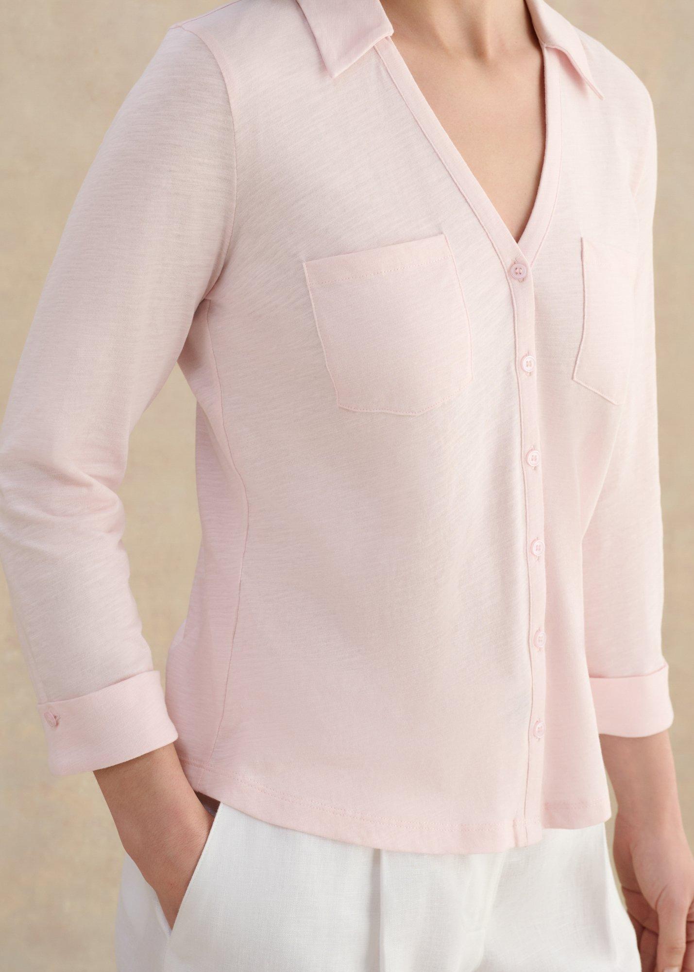 Zariah Cotton Slub 3/4 Sleeve Shirt , Pale Pink, hi-res
