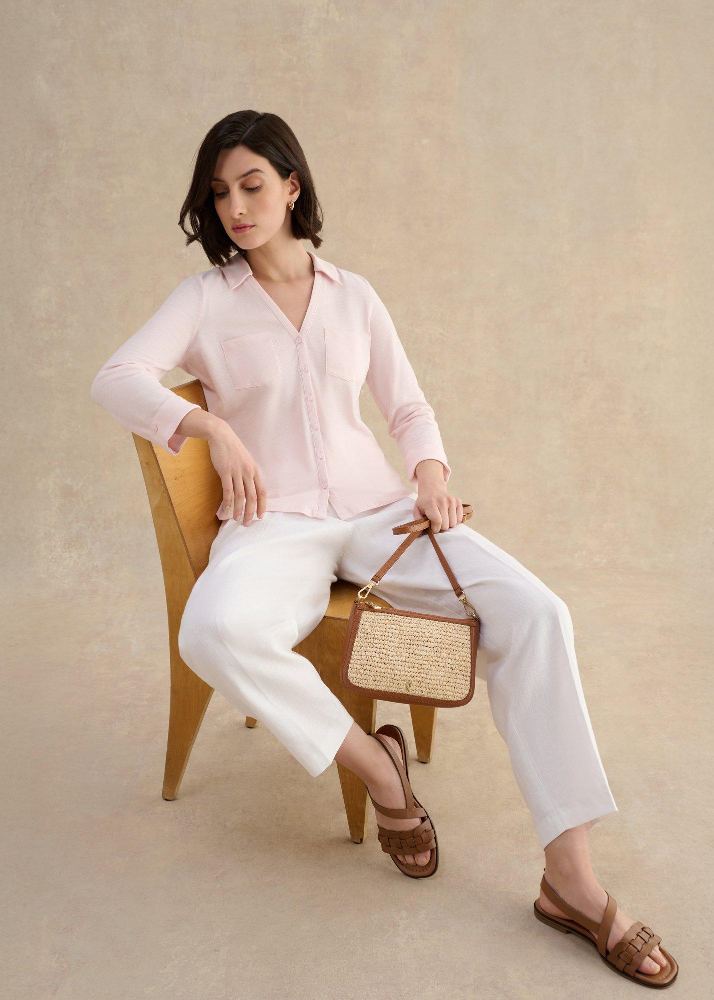 Zariah Cotton Slub 3/4 Sleeve Shirt , Pale Pink, hi-res