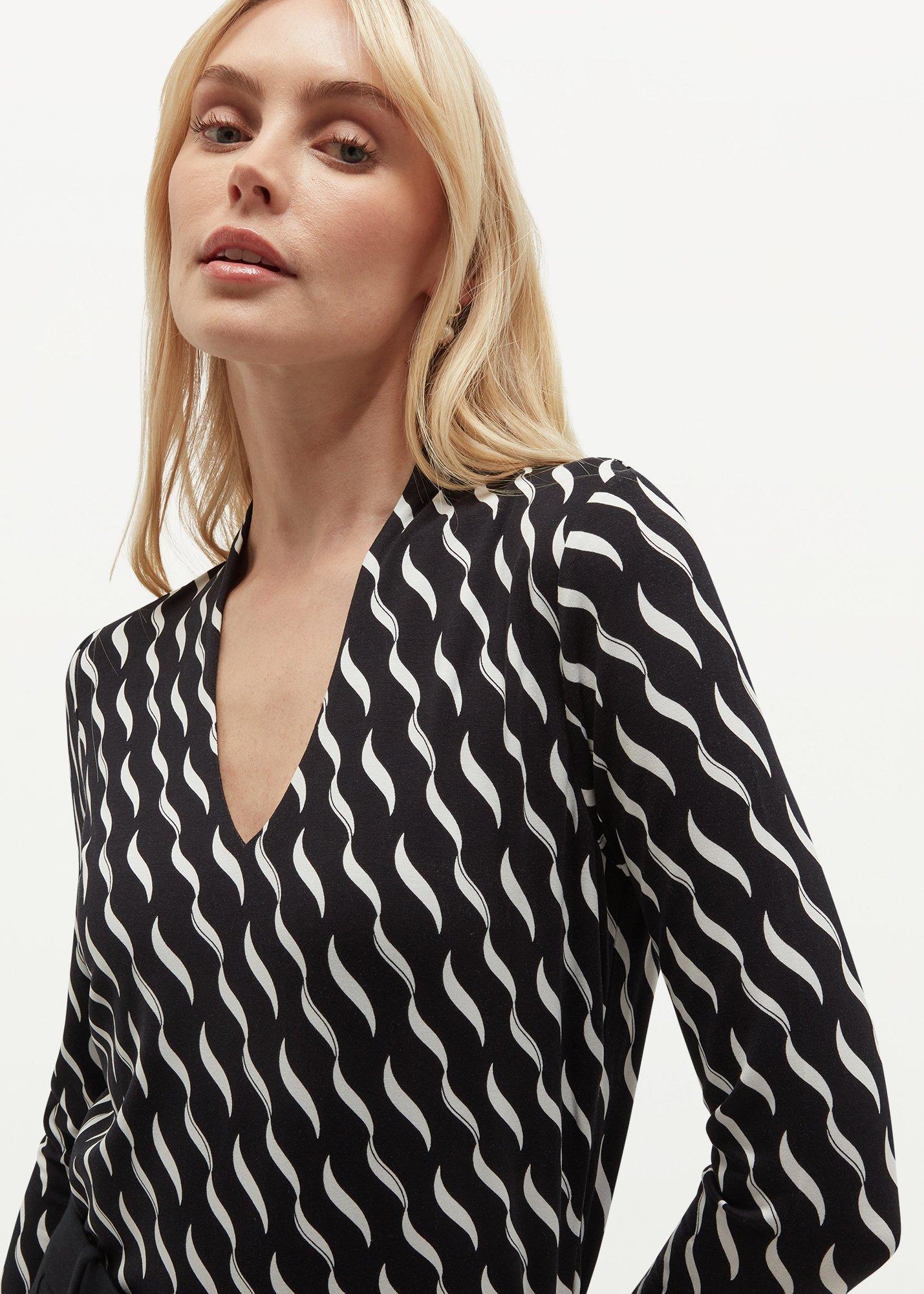 Aimee Printed Top, Navy Ivory, hi-res