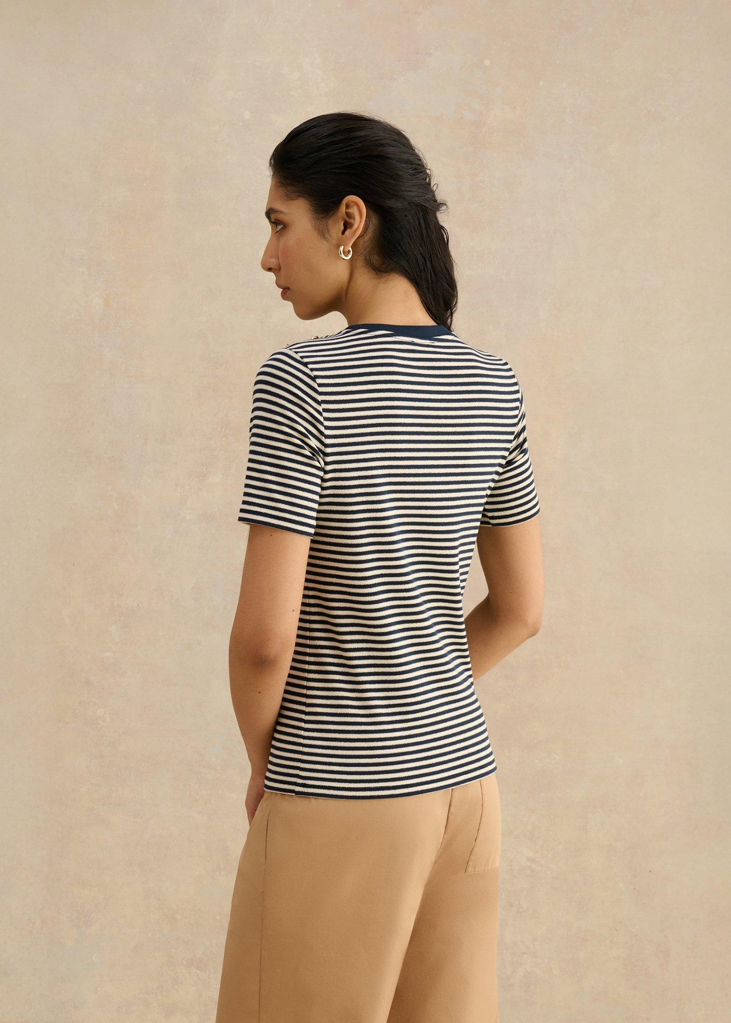 Tamsin Sparkle Cotton Blend T-Shirt, Navy Ivory, hi-res