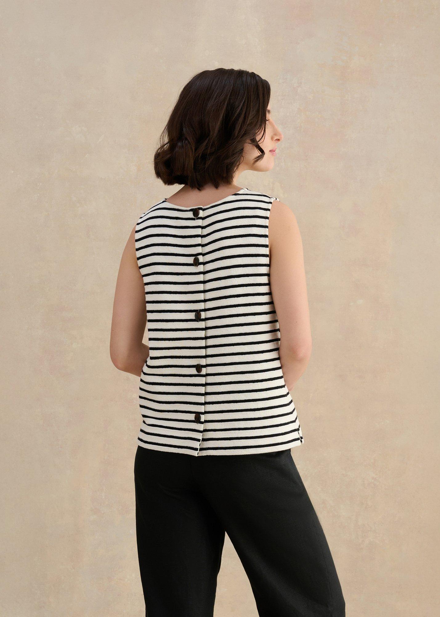 Roxie Cotton Blend Stripe Top, Ivory Black, hi-res