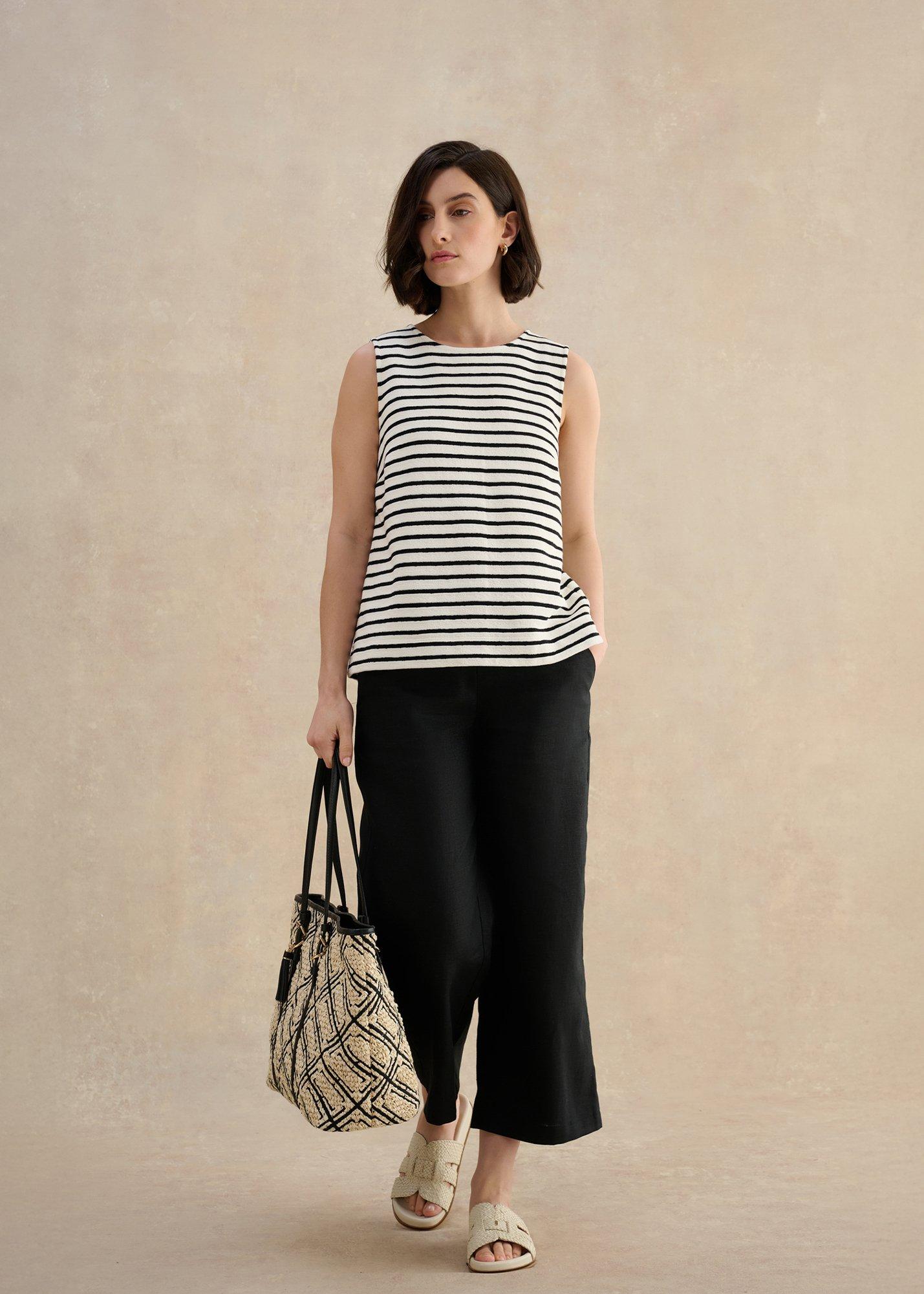 Roxie Cotton Blend Stripe Top, Ivory Black, hi-res