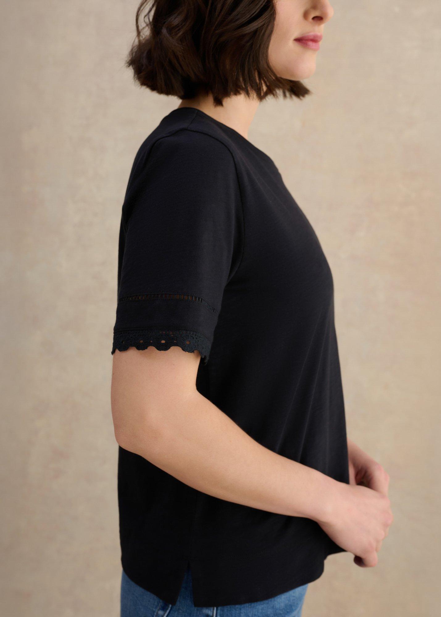 Posie Cotton Slub Broderie T-shirt , Navy, hi-res