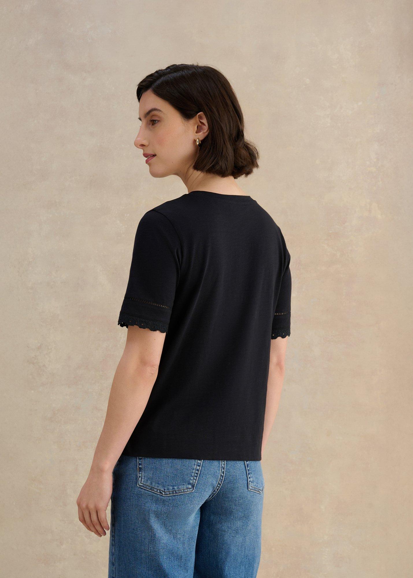 Posie Cotton Slub Broderie T-shirt , Navy, hi-res