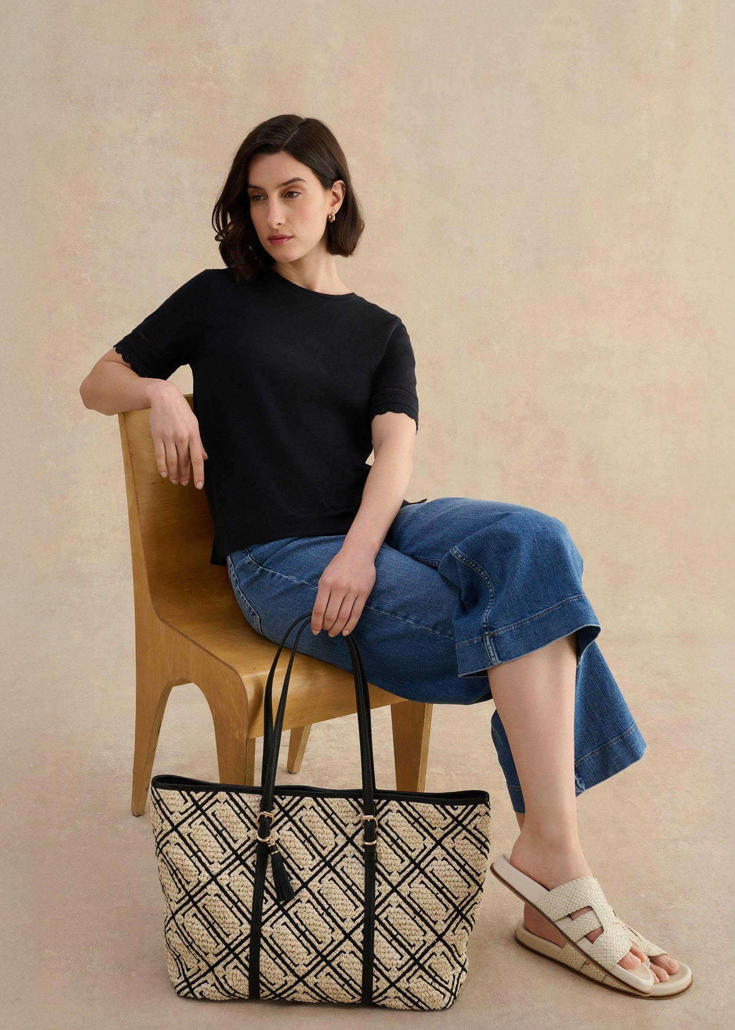 Posie Cotton Slub Broderie T-shirt , Navy, hi-res