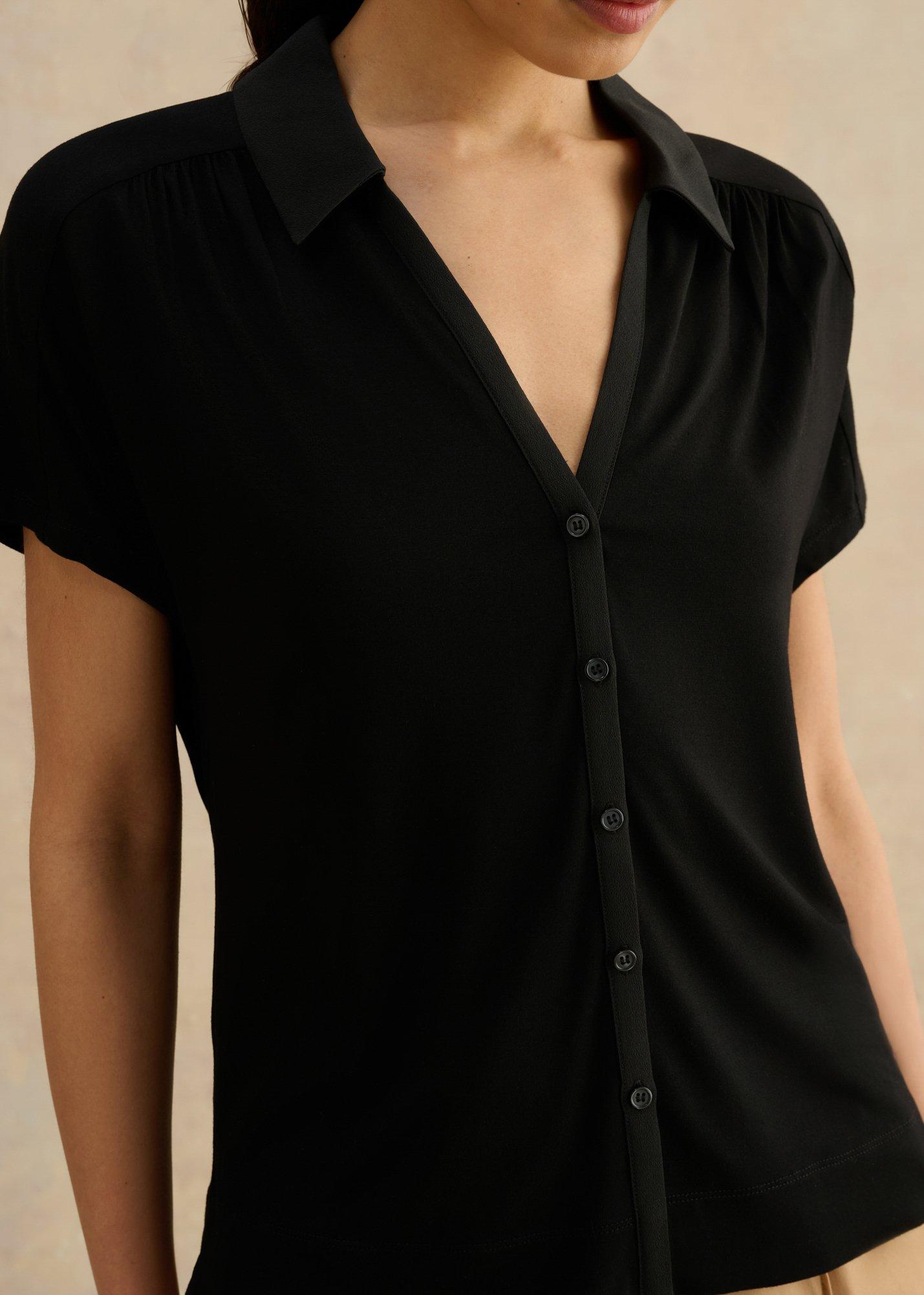 Miley V-neck Jersey Shirt, Black, hi-res