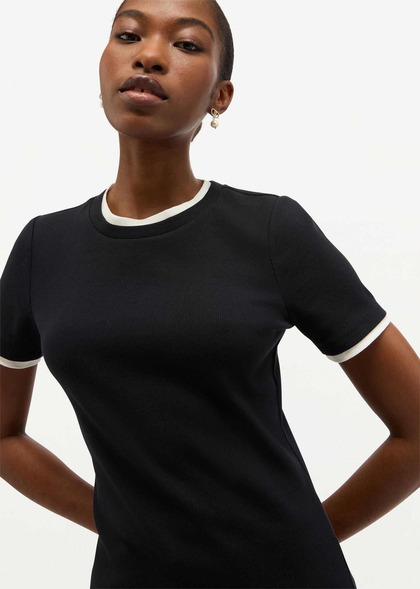 Kali Double Layer Ribbed T-Shirt, Navy Ivory, hi-res