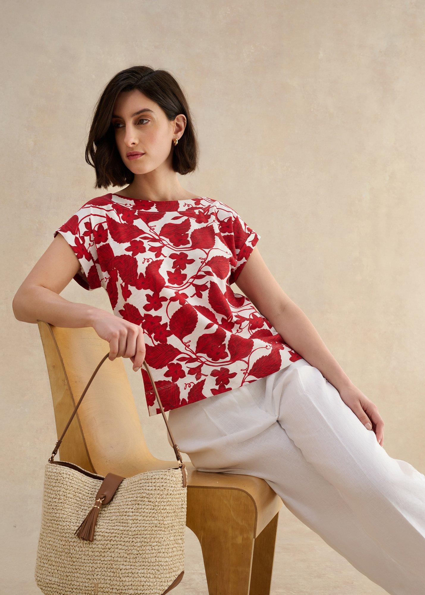 Printed Alycia Top, Red Ivory, hi-res
