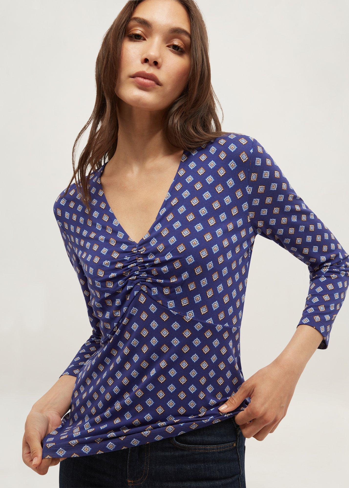 Essie Ruched Printed Top, Blue Multi, hi-res
