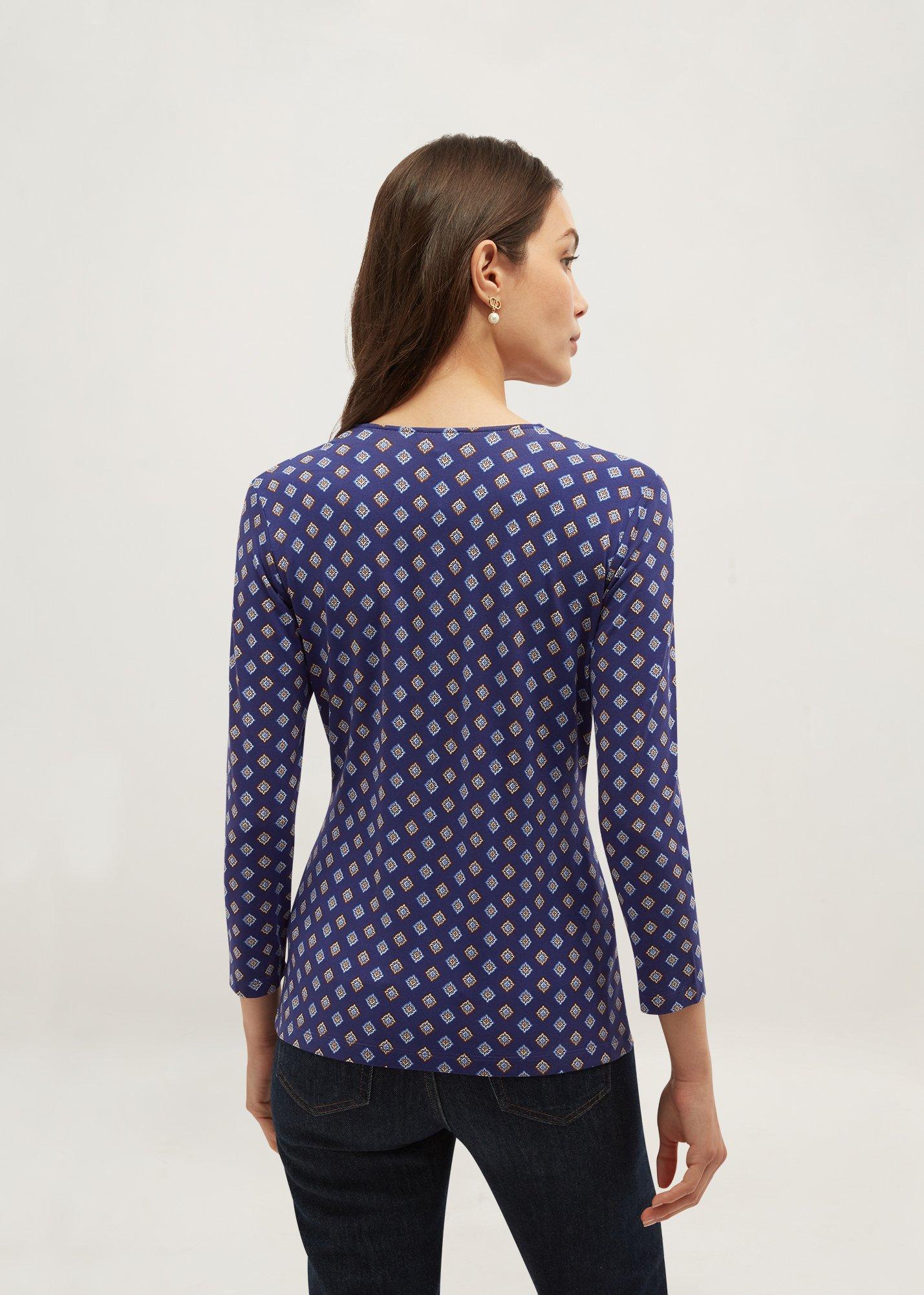 Essie Ruched Printed Top, Blue Multi, hi-res