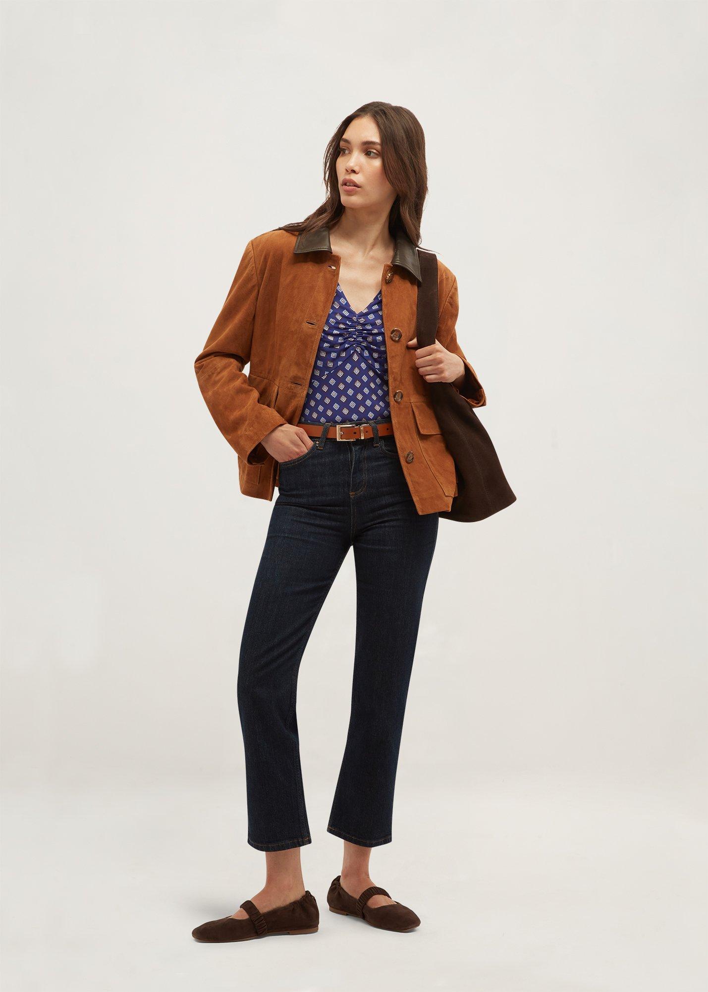 Essie Ruched Printed Top, Blue Multi, hi-res