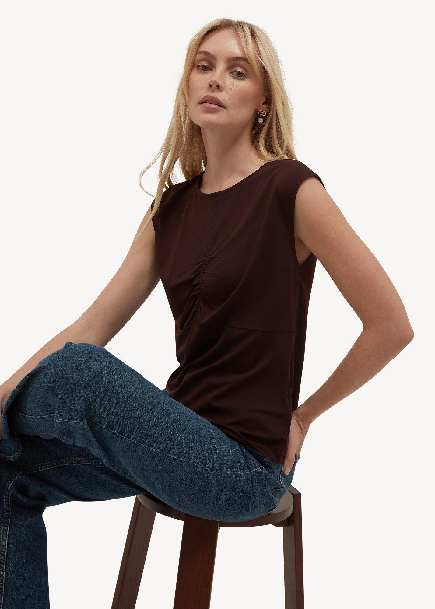 Luisa Ruched Top, Alder Brown, hi-res