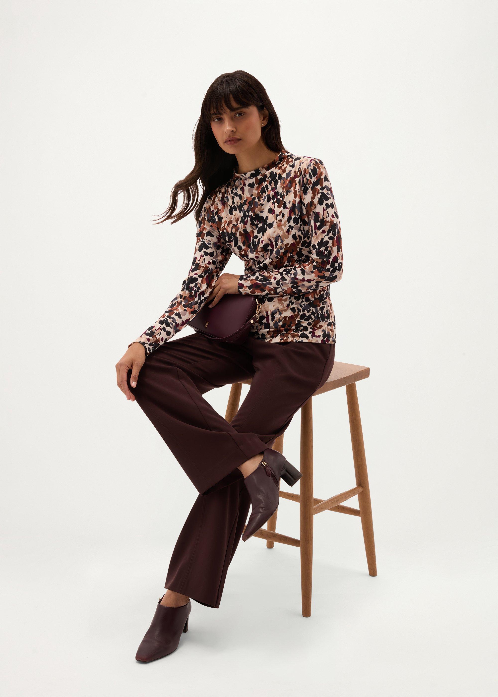 Oriana Printed Ruched Top, Ivory Multi, hi-res