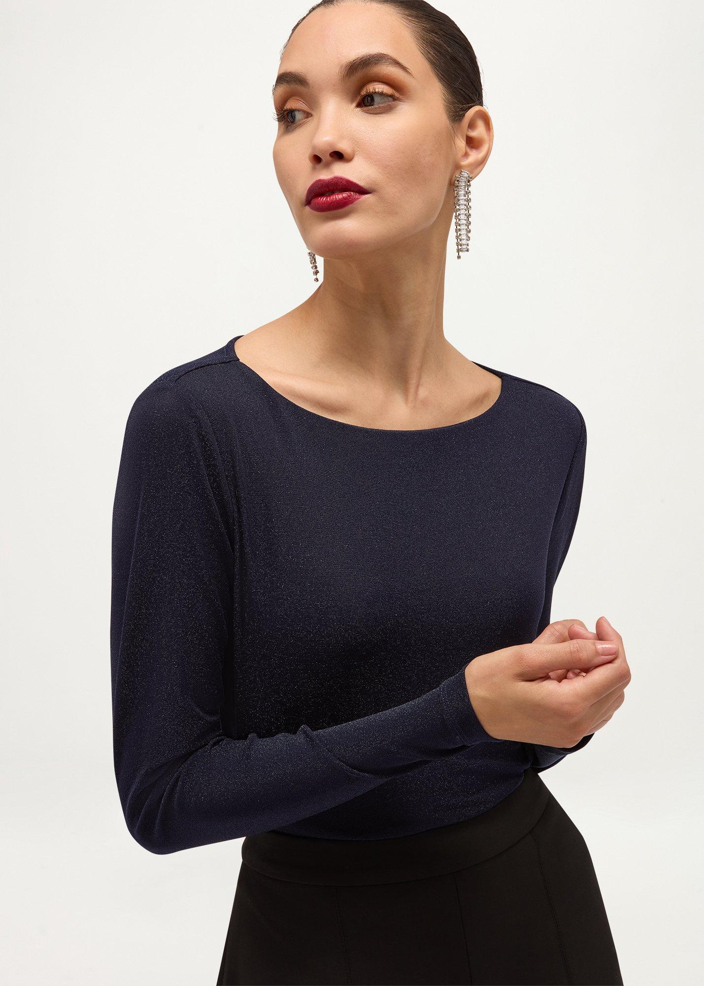 Shauna Sparkle Boat Neck Top, Navy Blue, hi-res