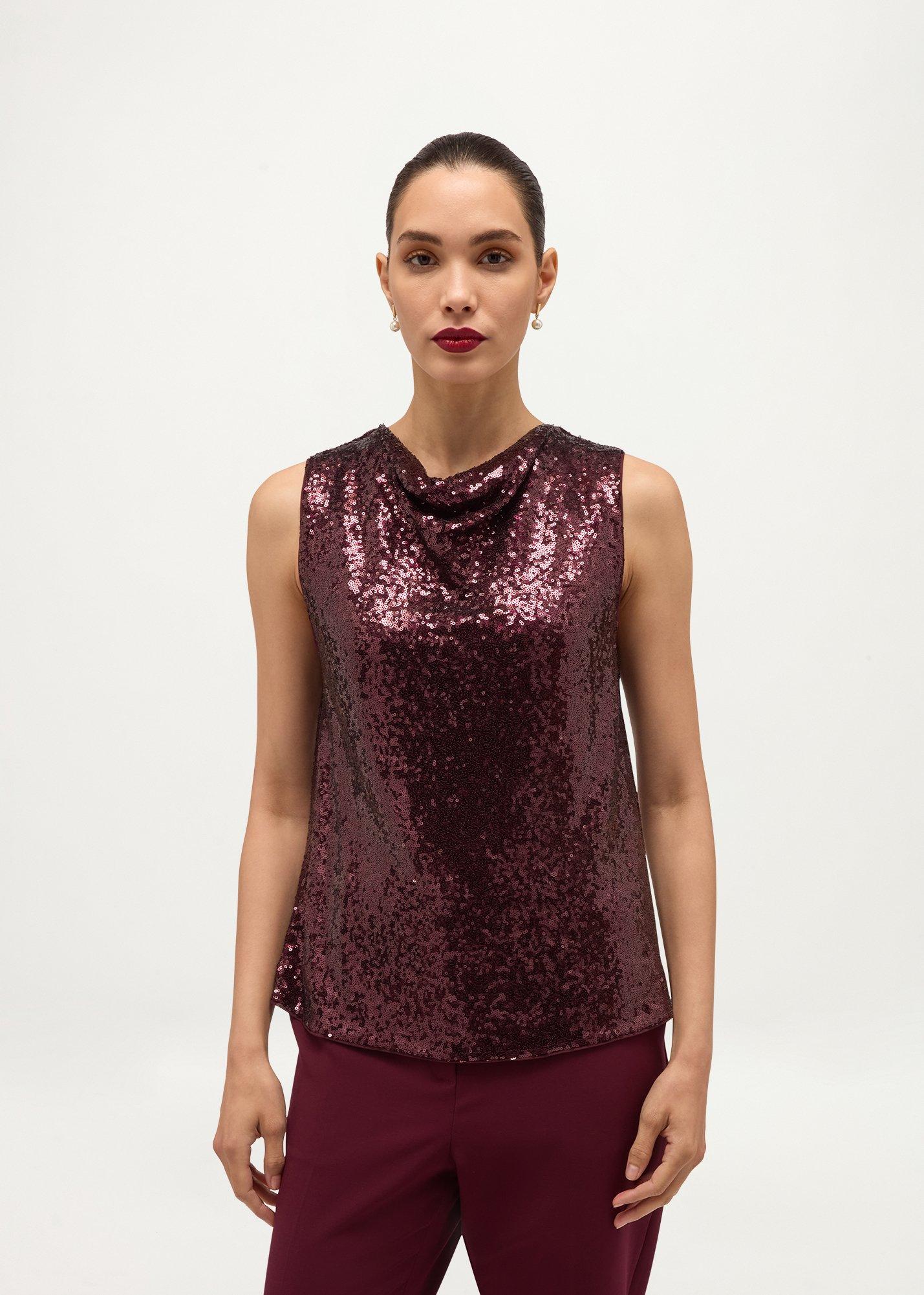 Una Sequin Top, Fig Purple, hi-res