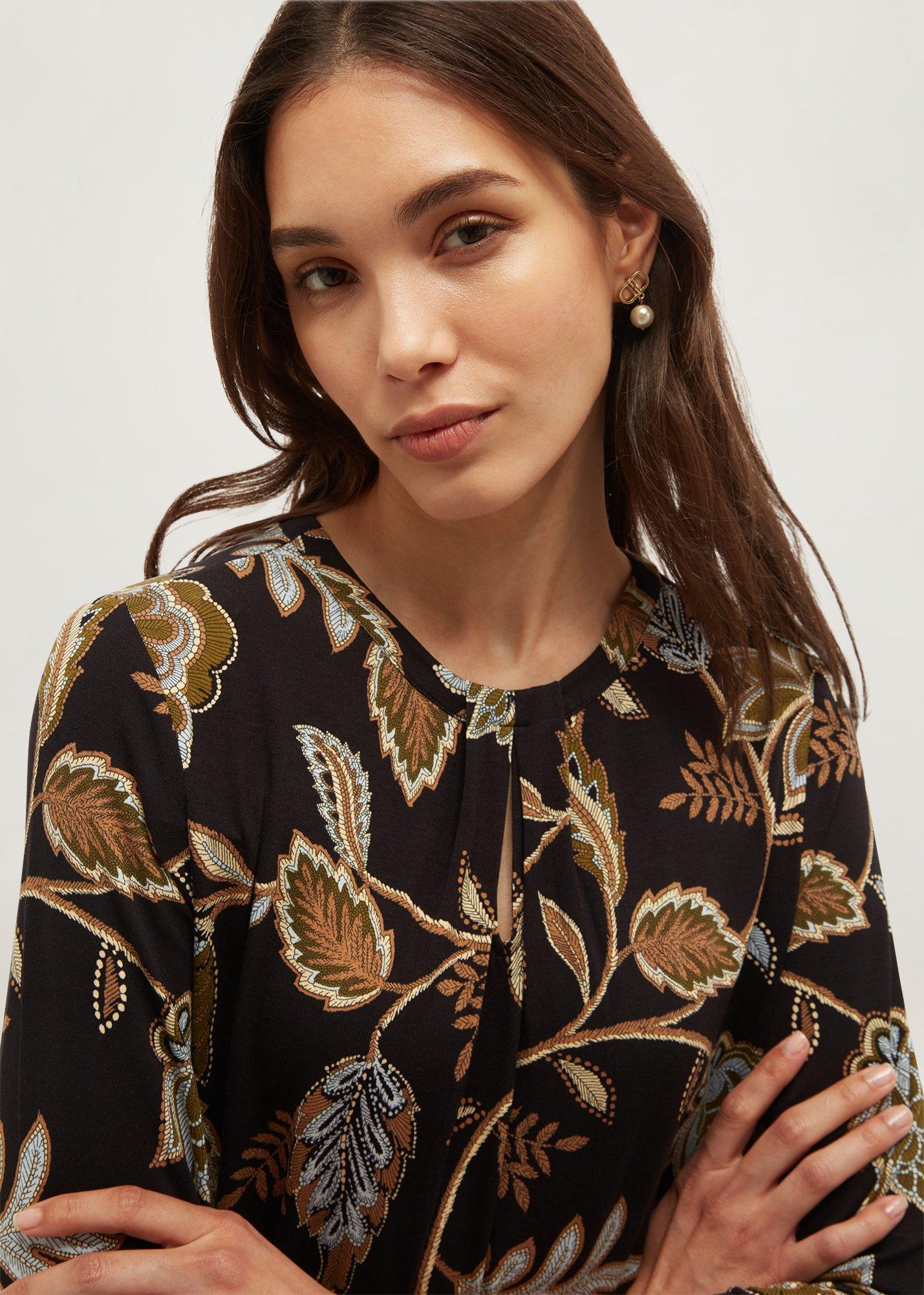 Julia Printed Top, Navy Khaki, hi-res