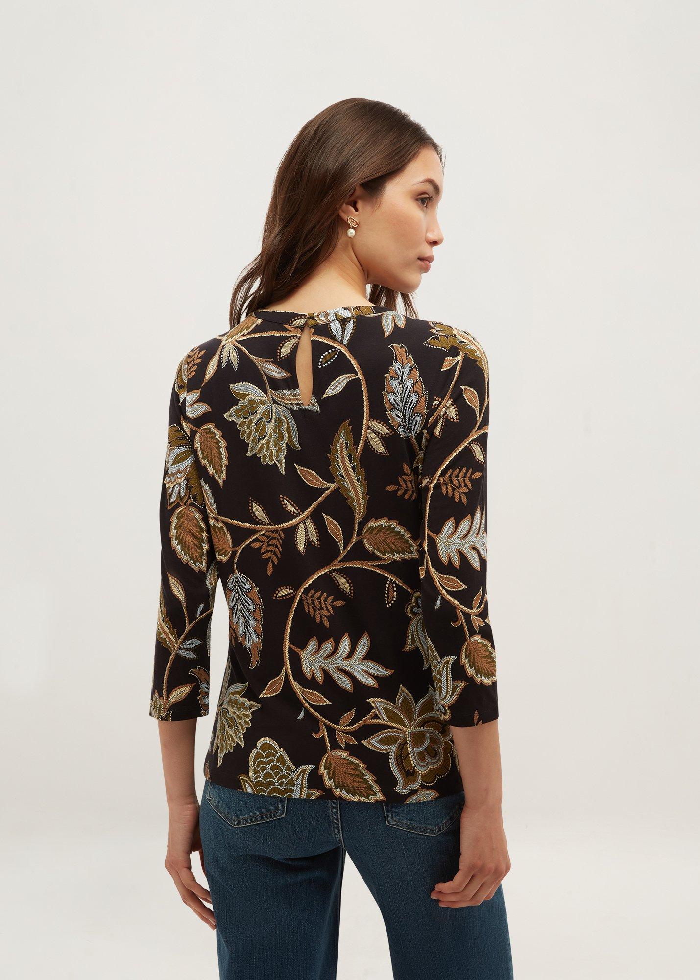 Julia Printed Top, Navy Khaki, hi-res