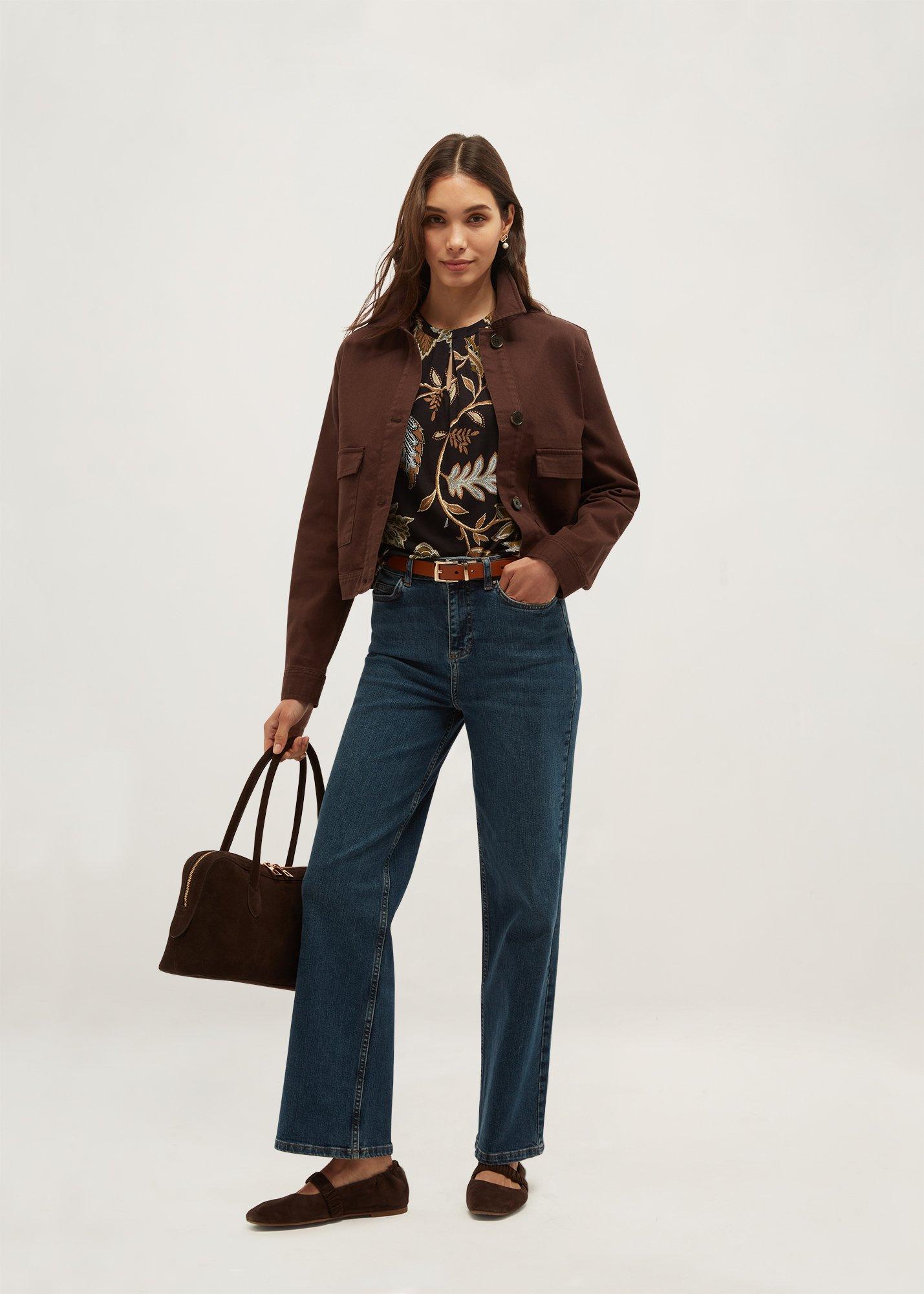Julia Printed Top, Navy Khaki, hi-res