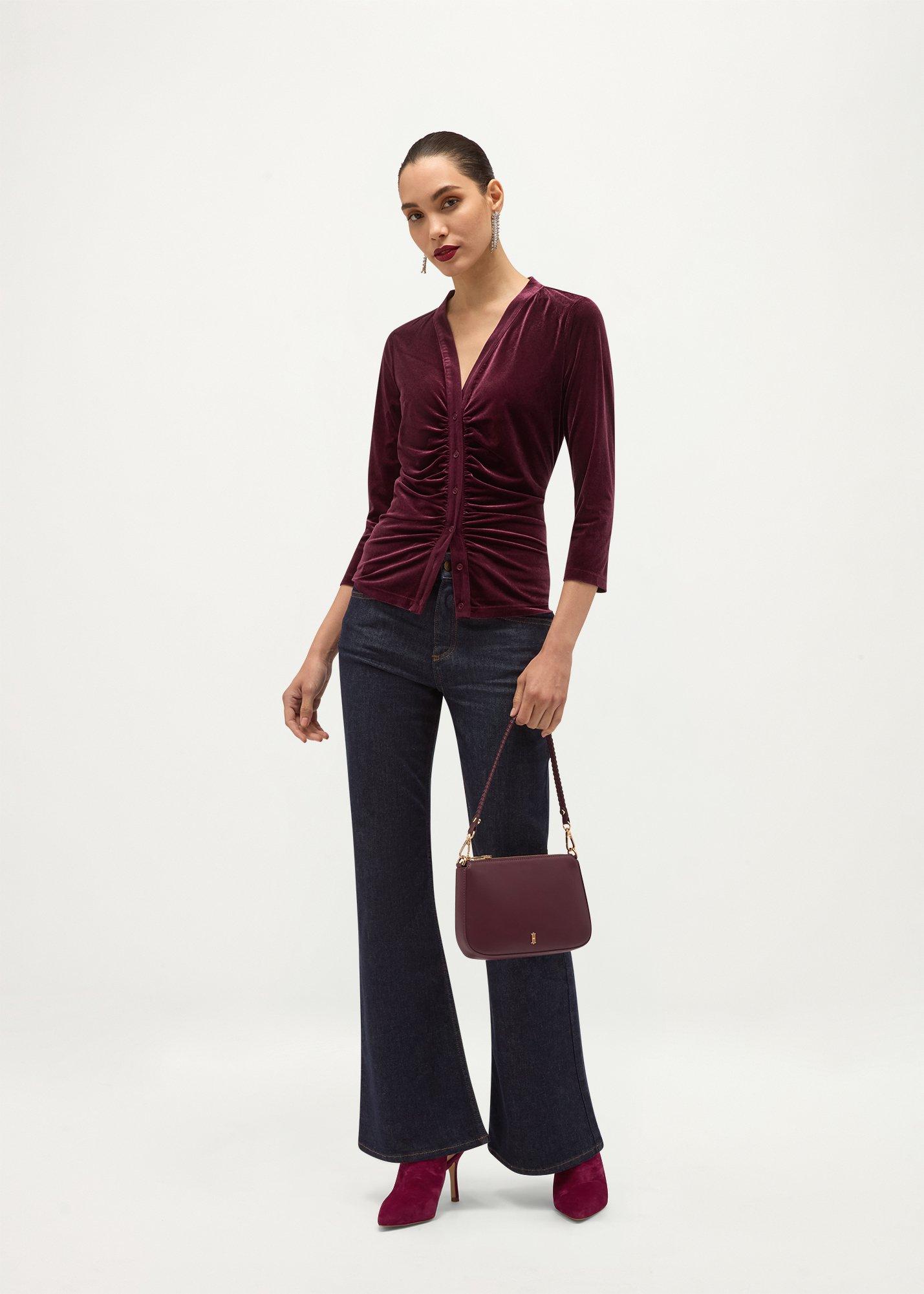 Hattie Velvet Ruched Top, Fig Purple, hi-res