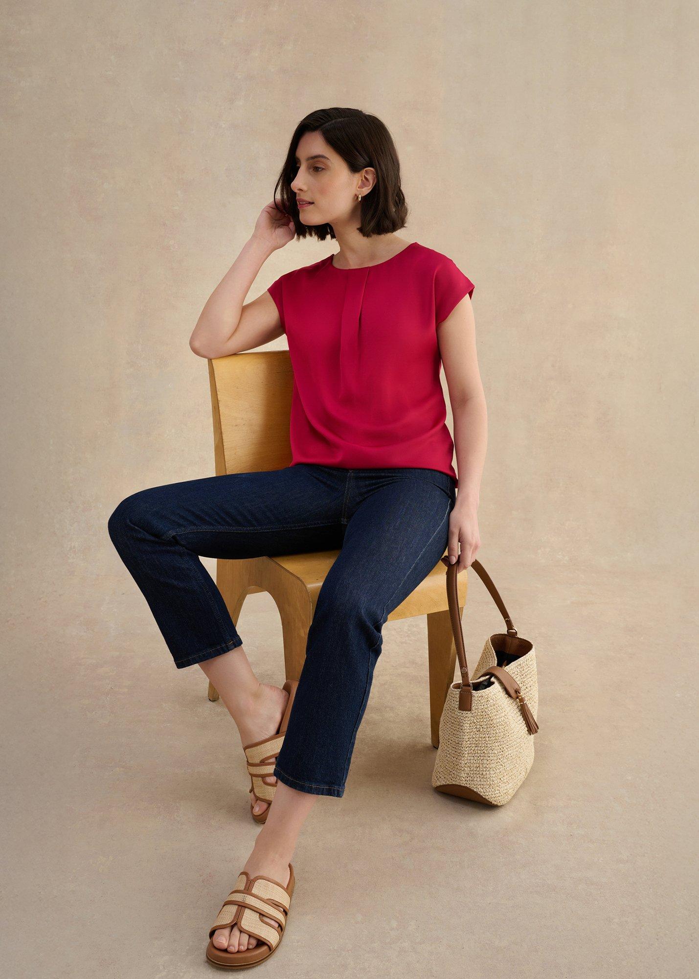 Nita Satin Front Top, Cherry Pink, hi-res