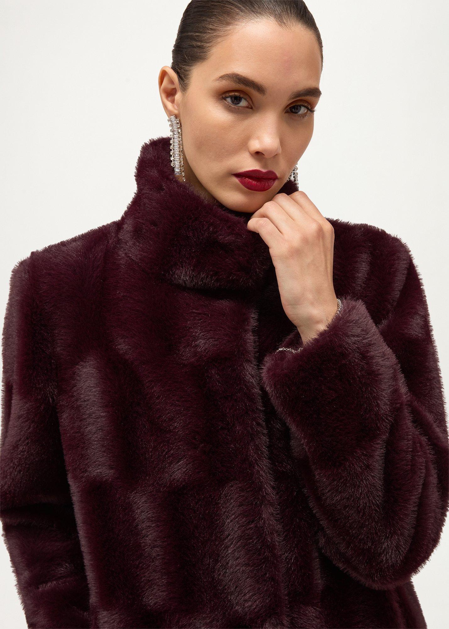 Rosanne Faux Fur Coat, Wine, hi-res