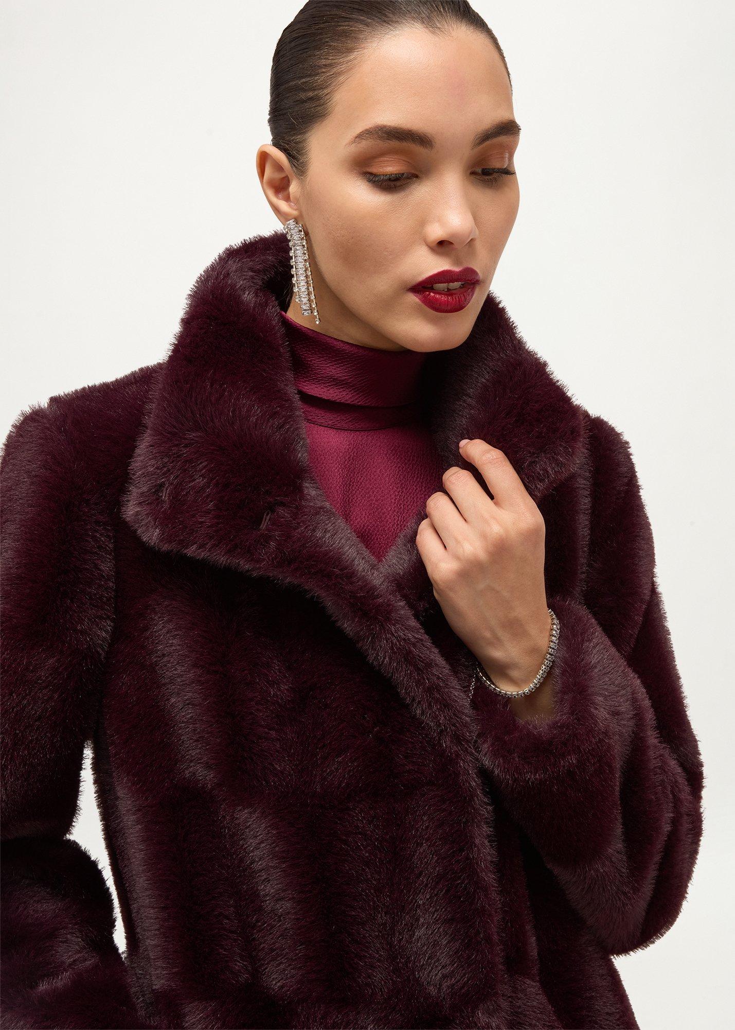 Rosanne Faux Fur Coat, Wine, hi-res