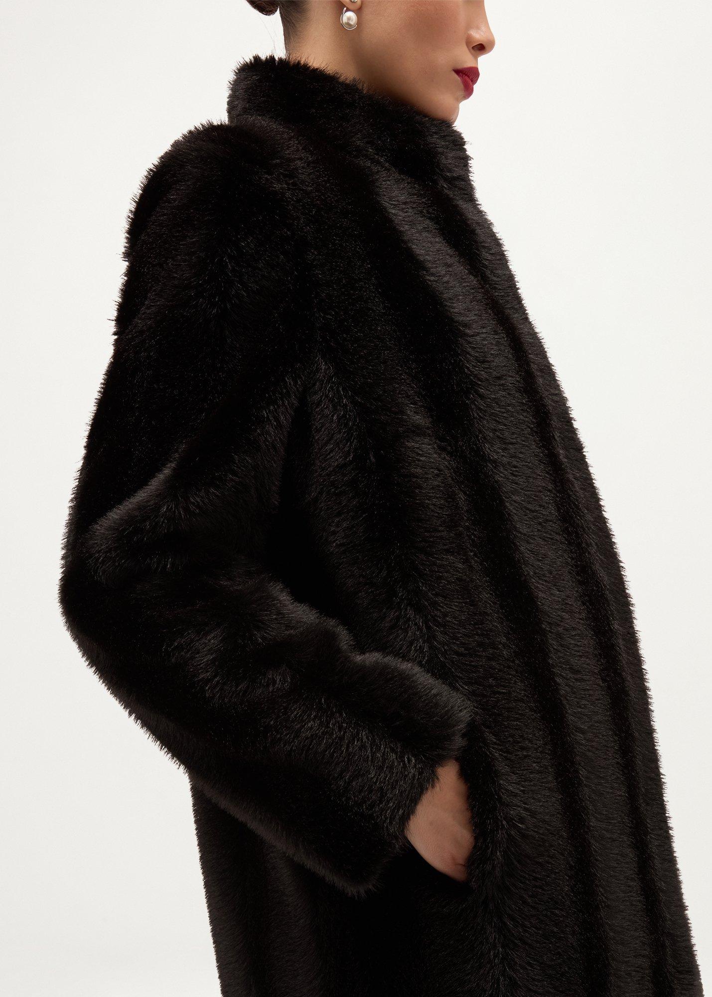 Misha Faux Fur Maxi Coat, Black, hi-res