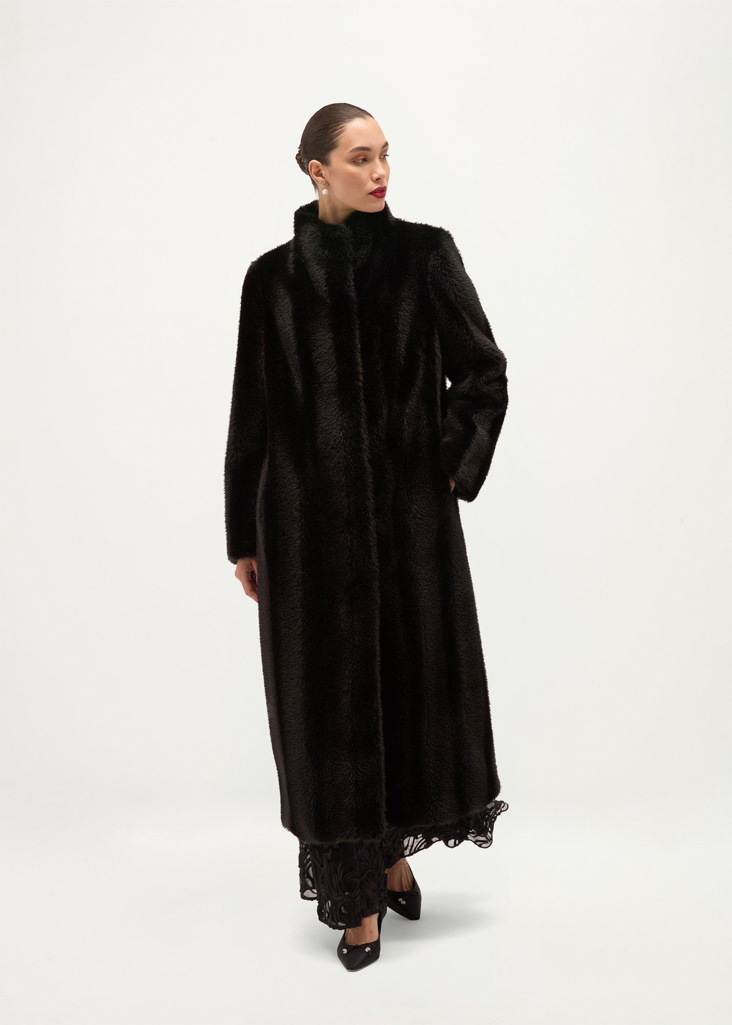 Misha Faux Fur Maxi Coat, Black, hi-res