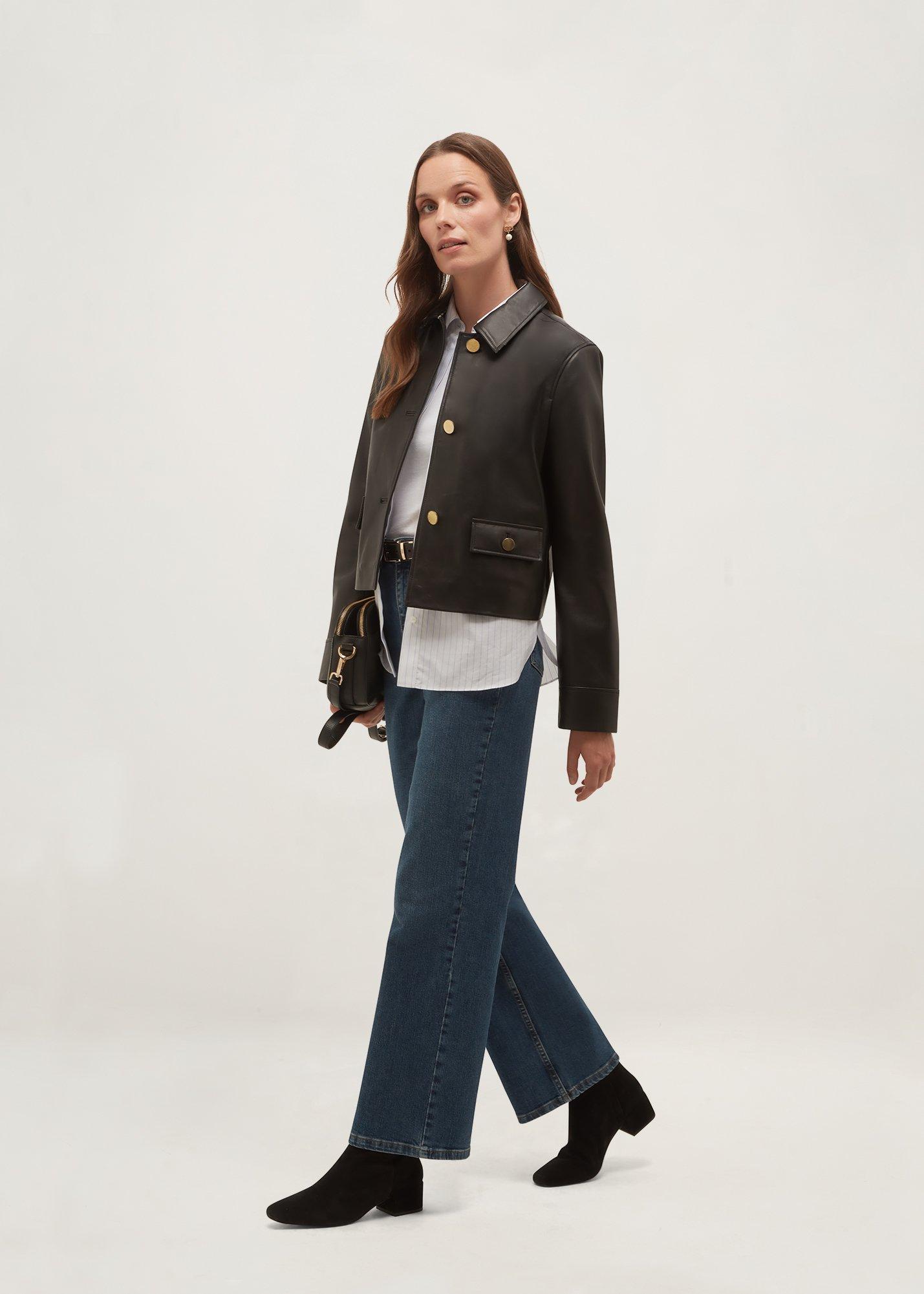 Jessa Leather Jacket, Black, hi-res
