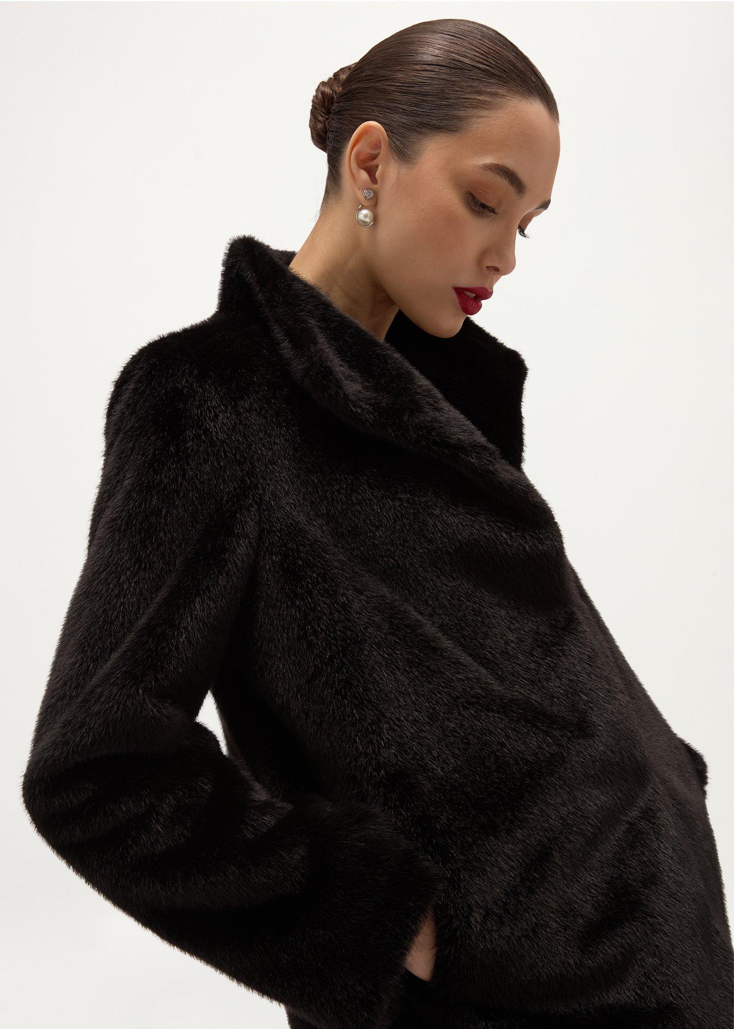 Rhea Faux Fur Coat, Black, hi-res