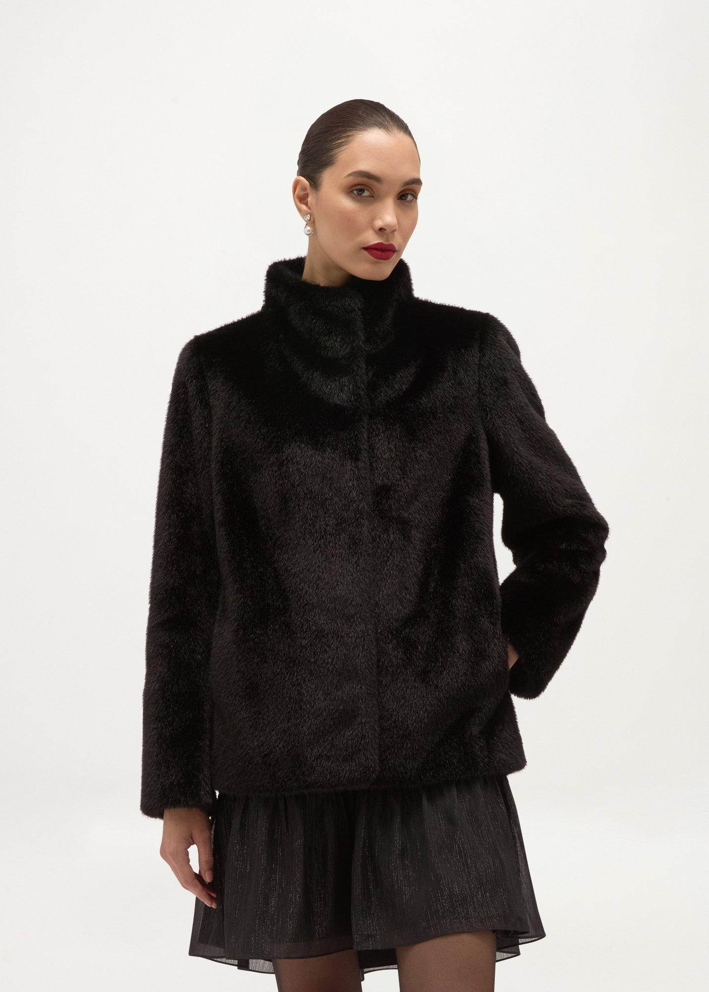 Rhea Faux Fur Coat, Black, hi-res