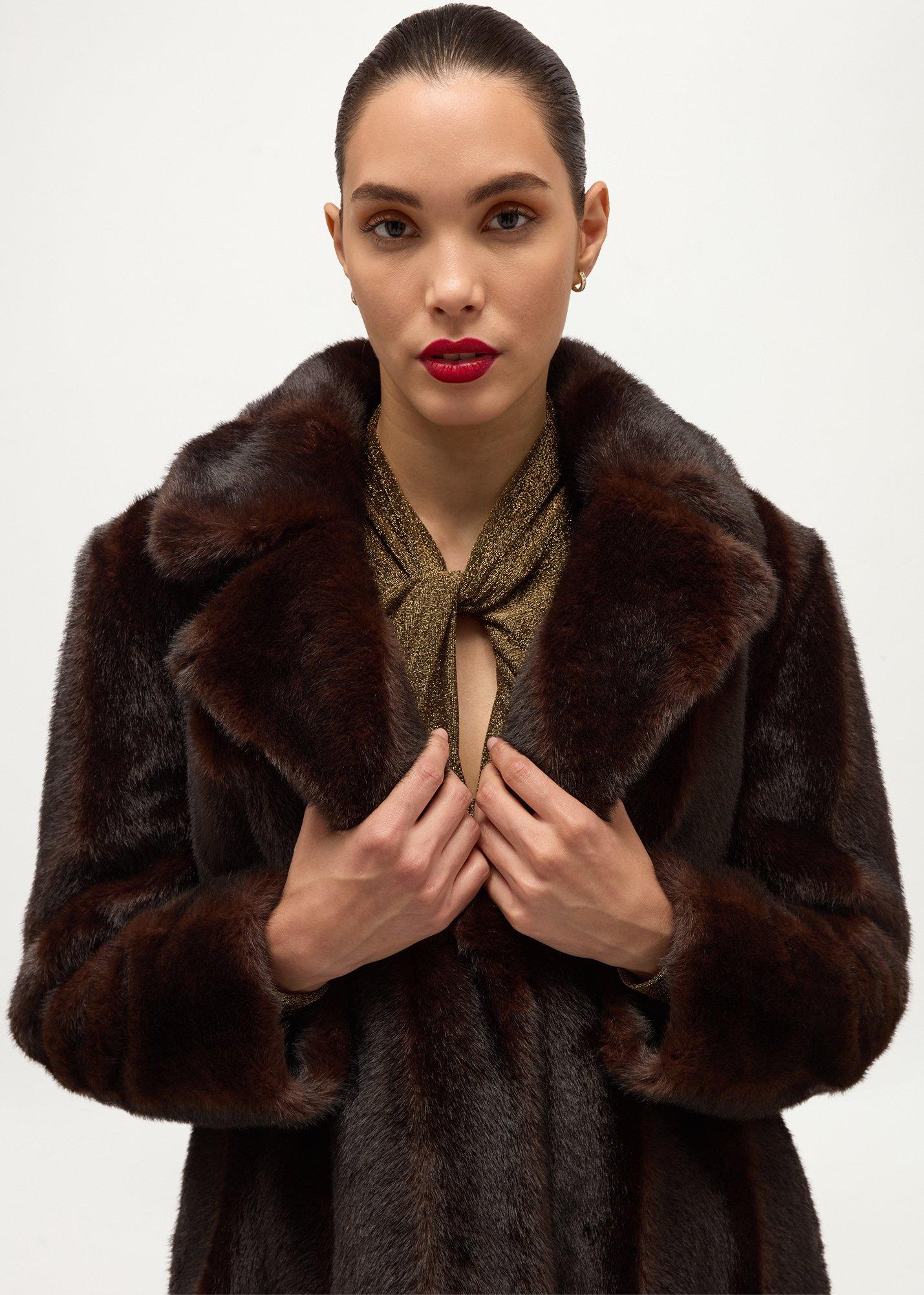 Perla Faux Fur Coat, Black Brown, hi-res