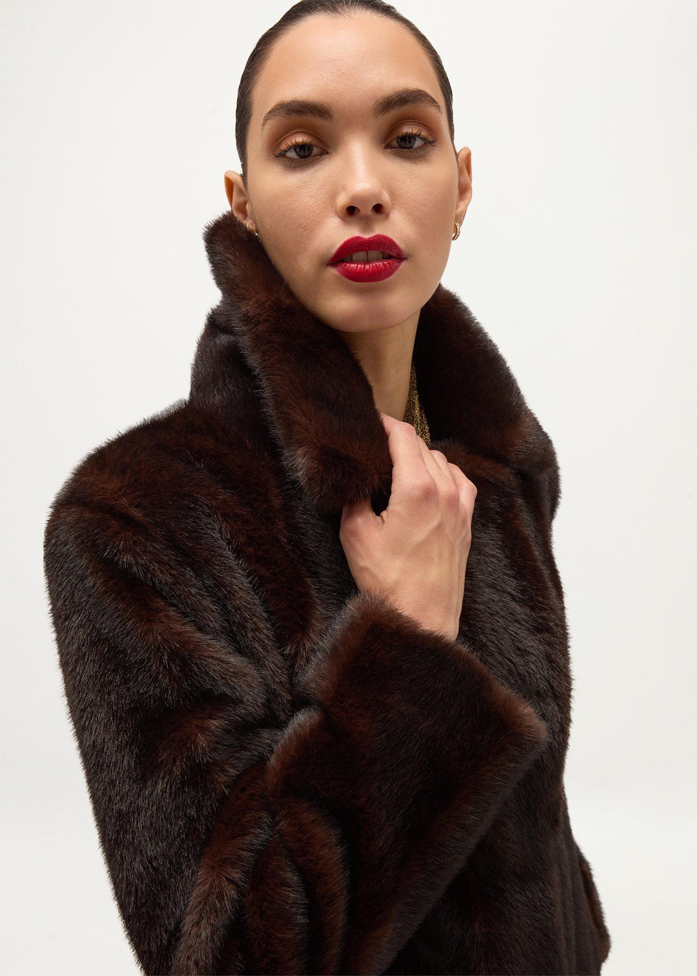 Perla Faux Fur Coat, Black Brown, hi-res
