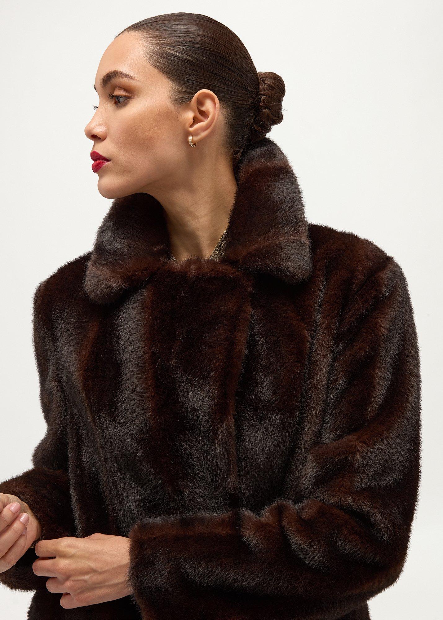 Perla Faux Fur Coat, Black Brown, hi-res
