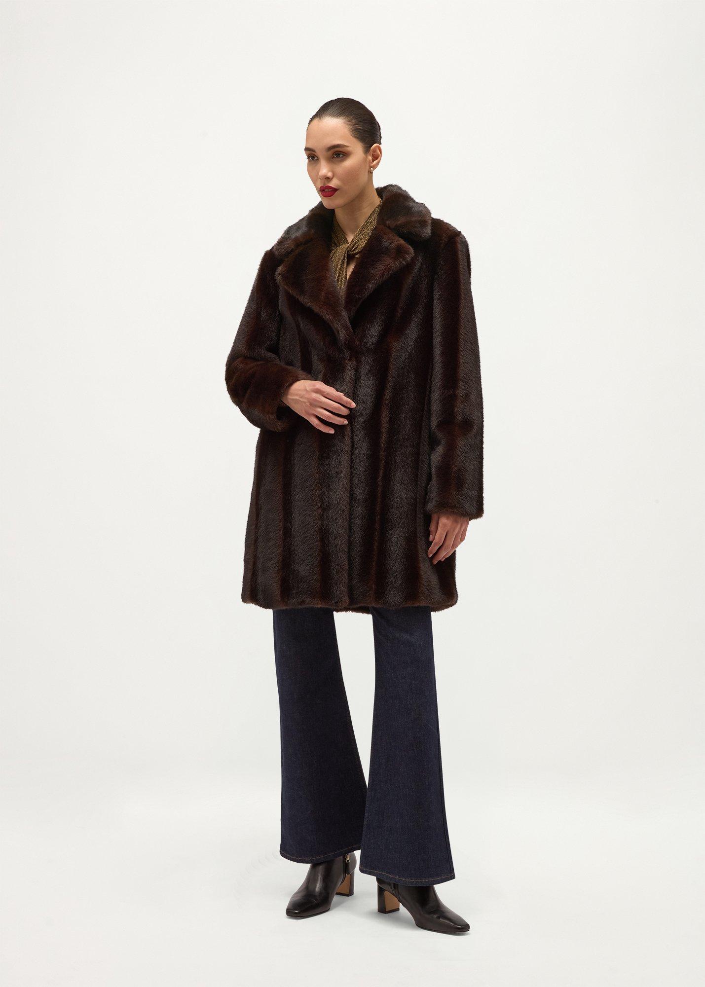 Perla Faux Fur Coat, Black Brown, hi-res