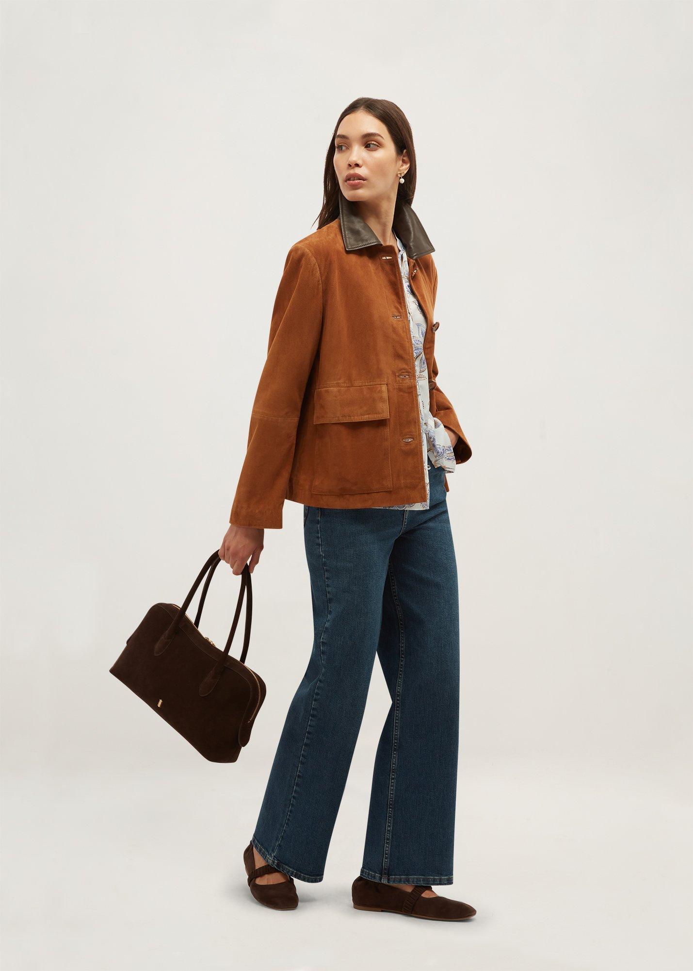 Sarah Suede Jacket, Tan Brown, hi-res