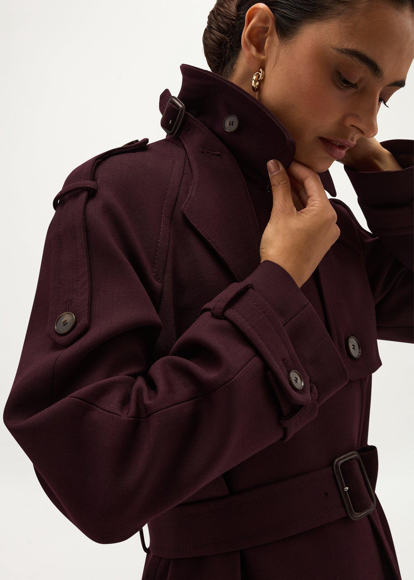Vida Wool Blend Trench Coat, Fig Purple, hi-res