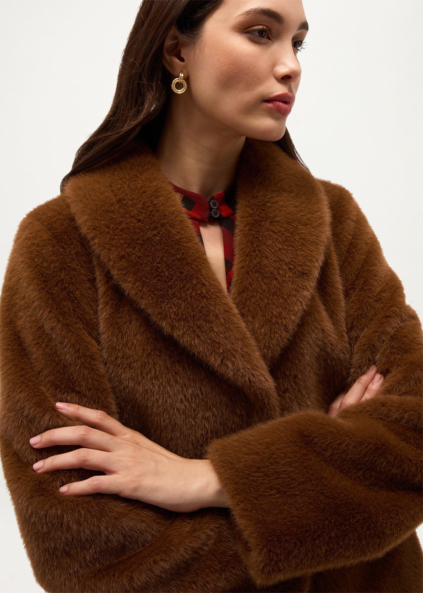 Dana Faux Fur Coat, Dark Camel, hi-res