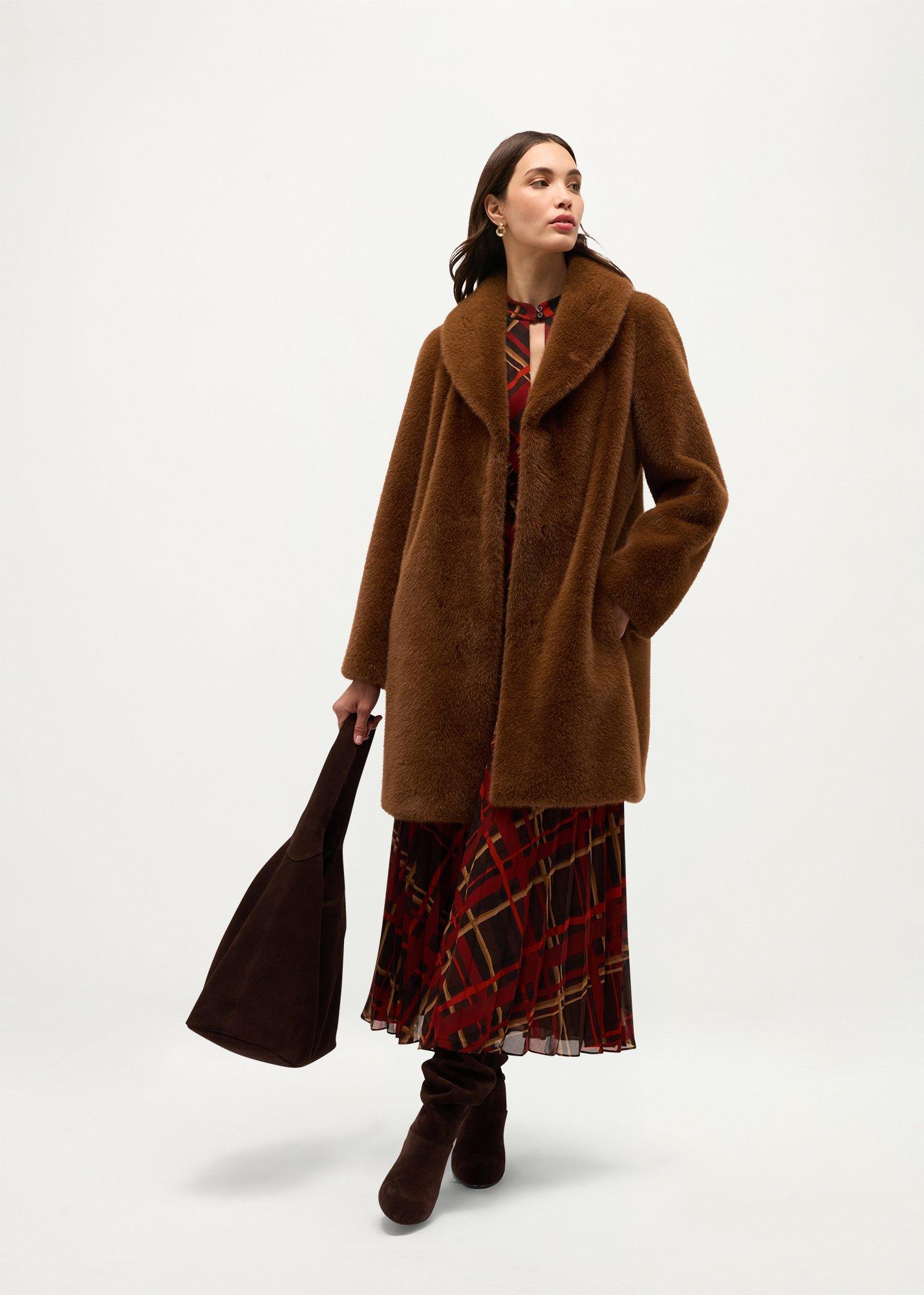 Petite Dana Faux Fur Coat , Dark Camel, hi-res