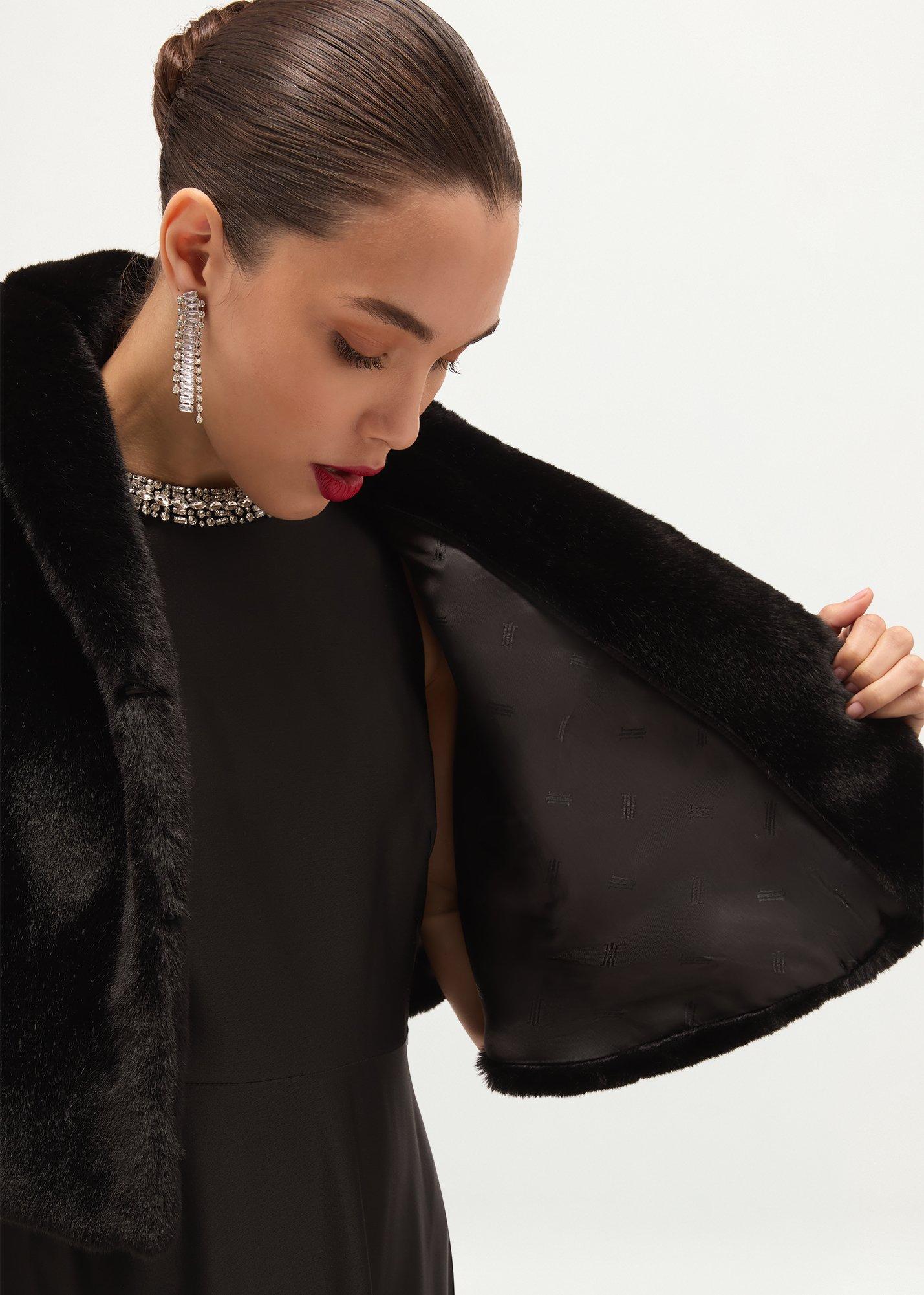 Ivanna Faux Fur Bolero, Black, hi-res