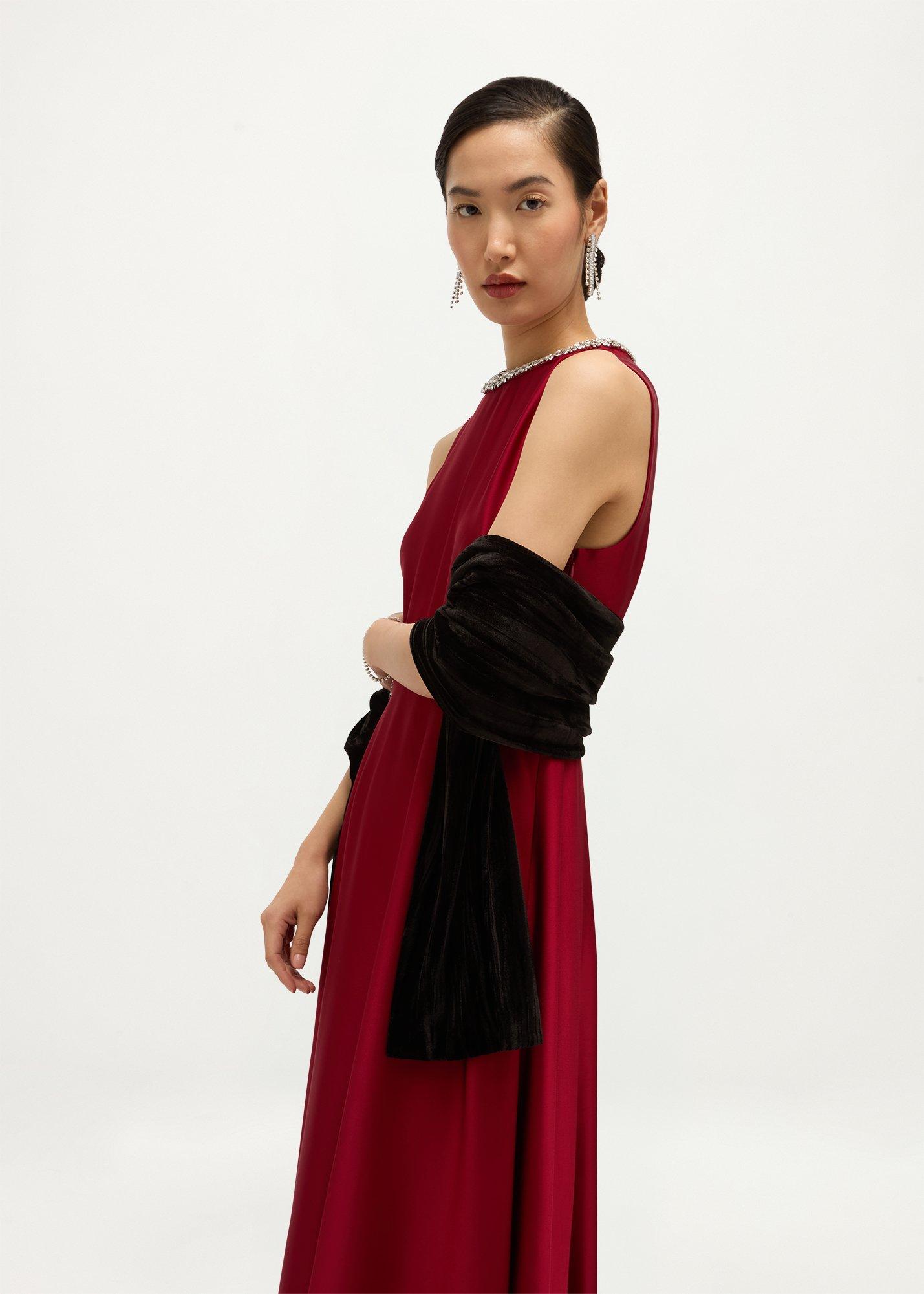 Tafara Velvet Scarf, Black, hi-res